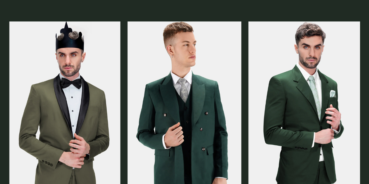 Men Green 2 Piece Suits Office Work Casual Wedding Dinner Suits (Coat +  Pants)