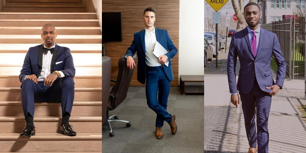 blue suit combination with shirts, shoes and ties