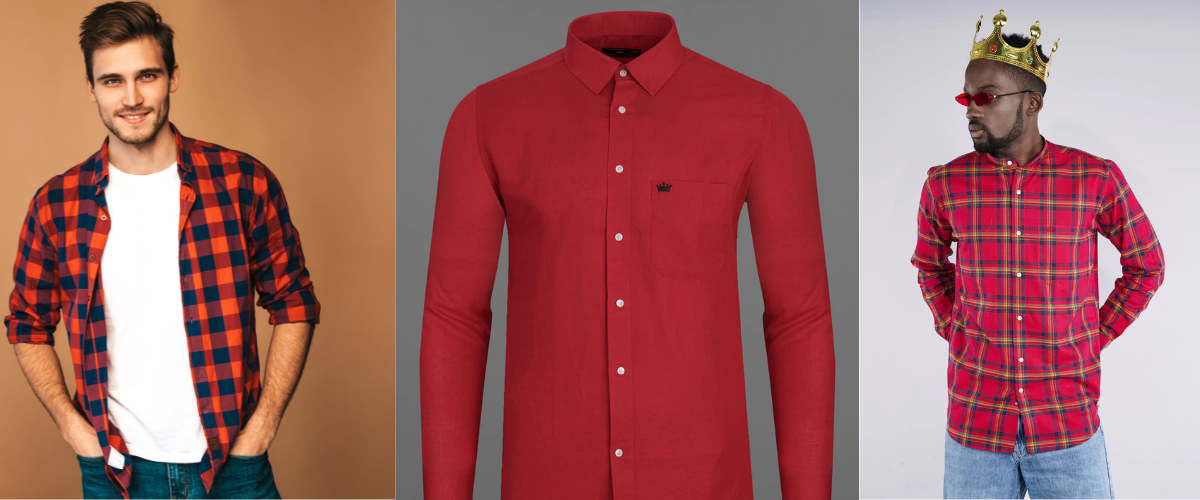 Men's red formal shirt sales