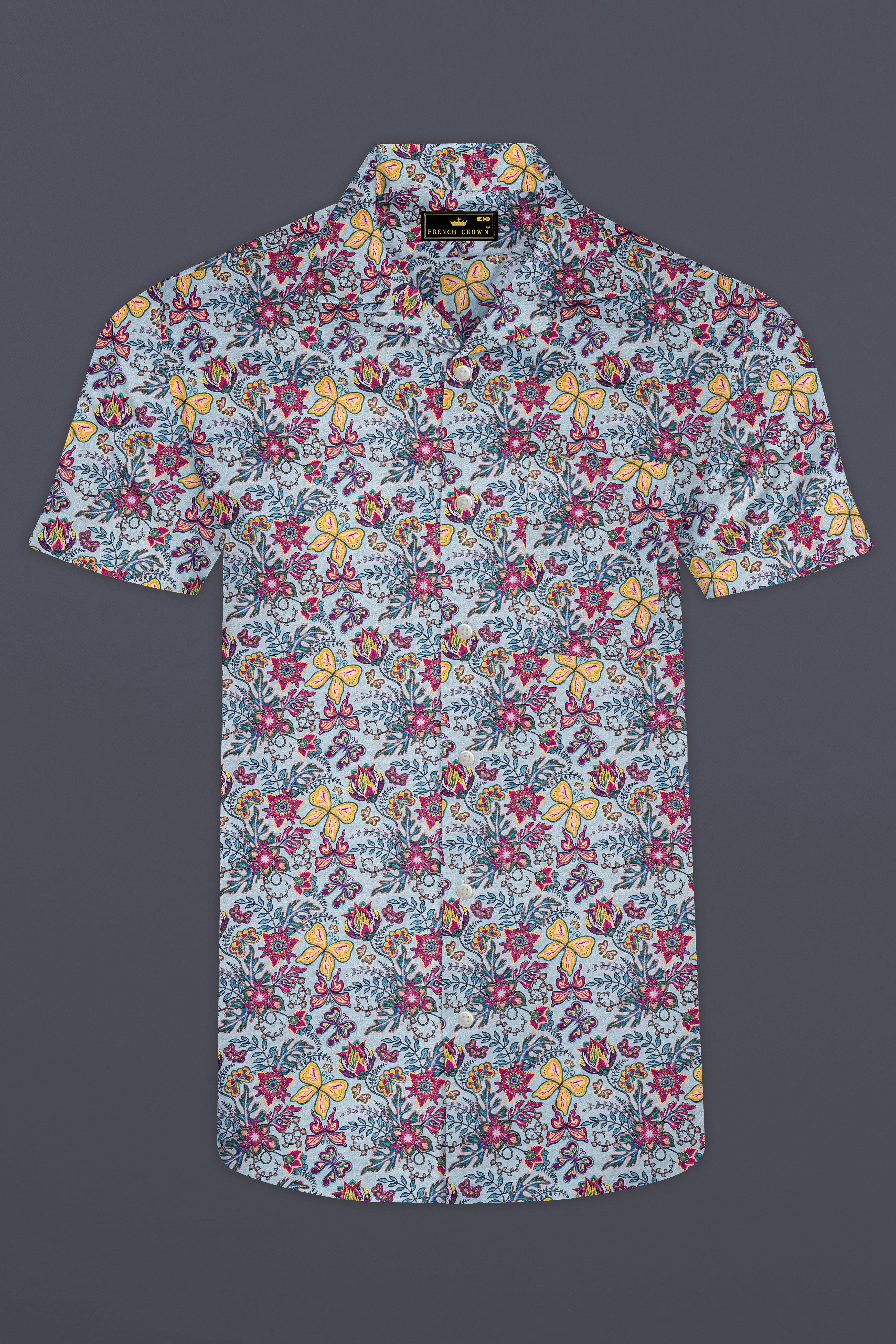 Casper Gray with Tussock Yellow Floral Printed Super Soft Premium Cotton Shirt