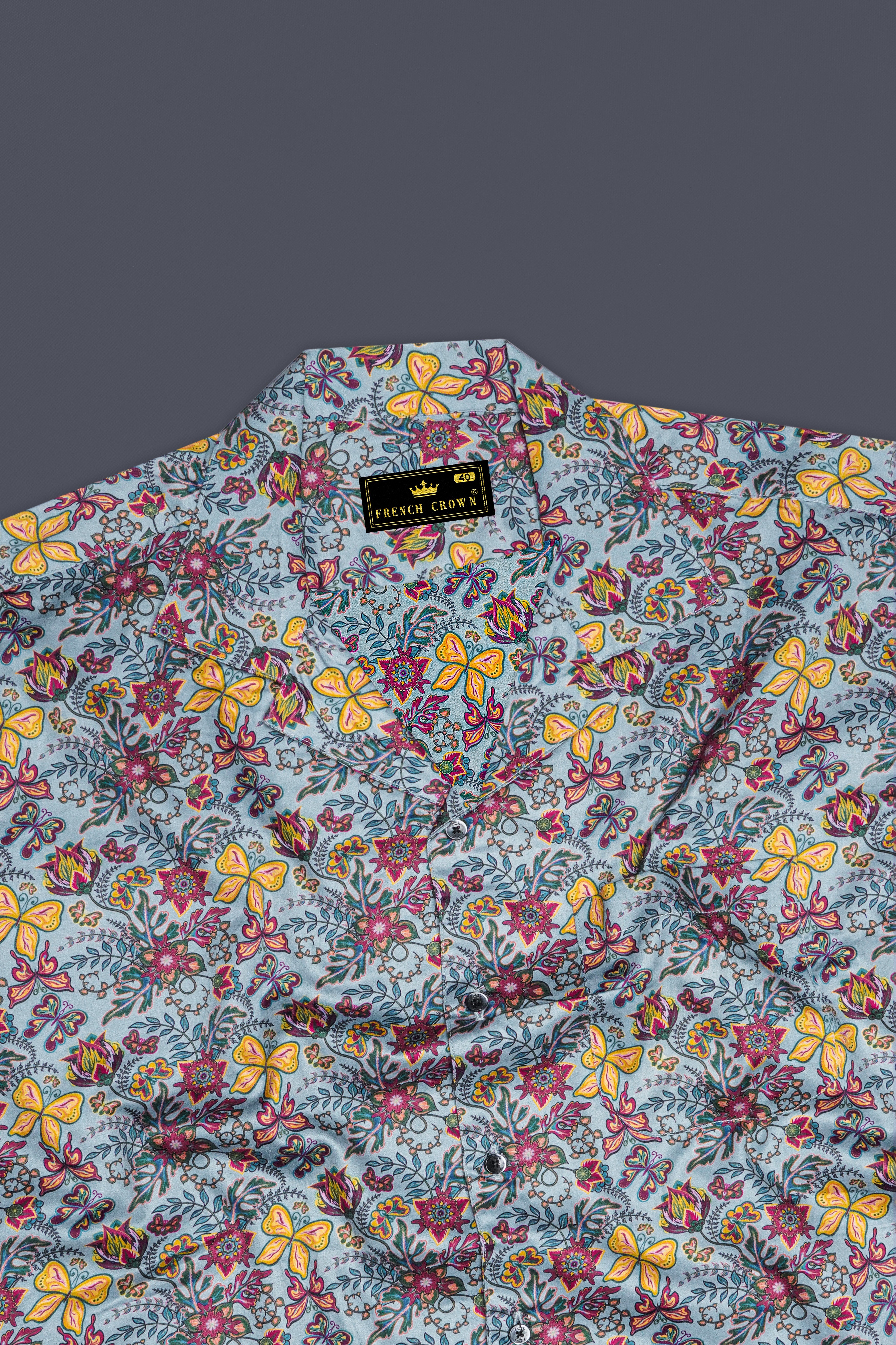 Casper Gray with Tussock Yellow Floral Printed Super Soft Premium Cotton Shirt