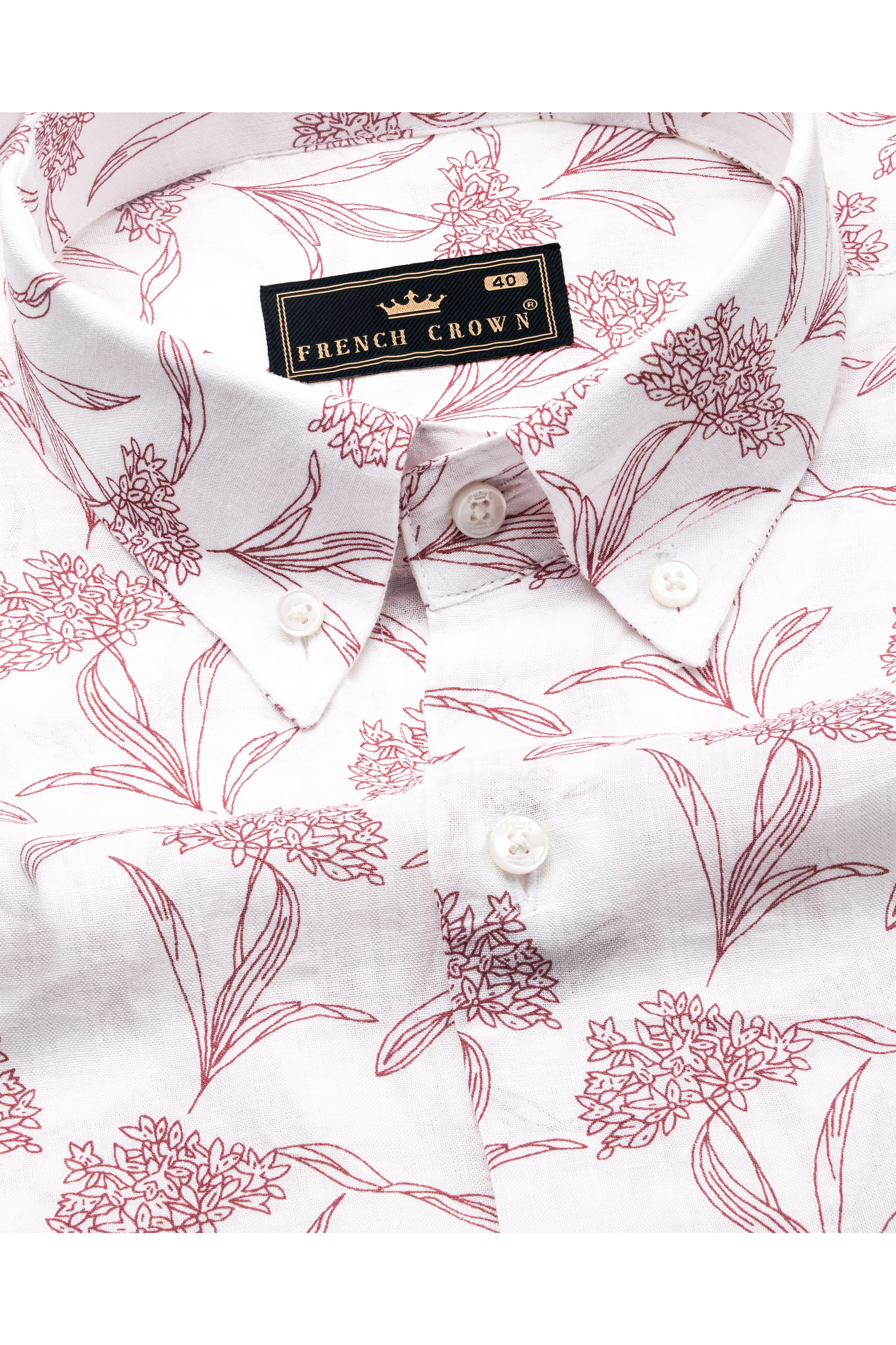 Bright White with Cordovan Maroon Floral Printed Lightweight Oversized Premium Cotton Shirt
