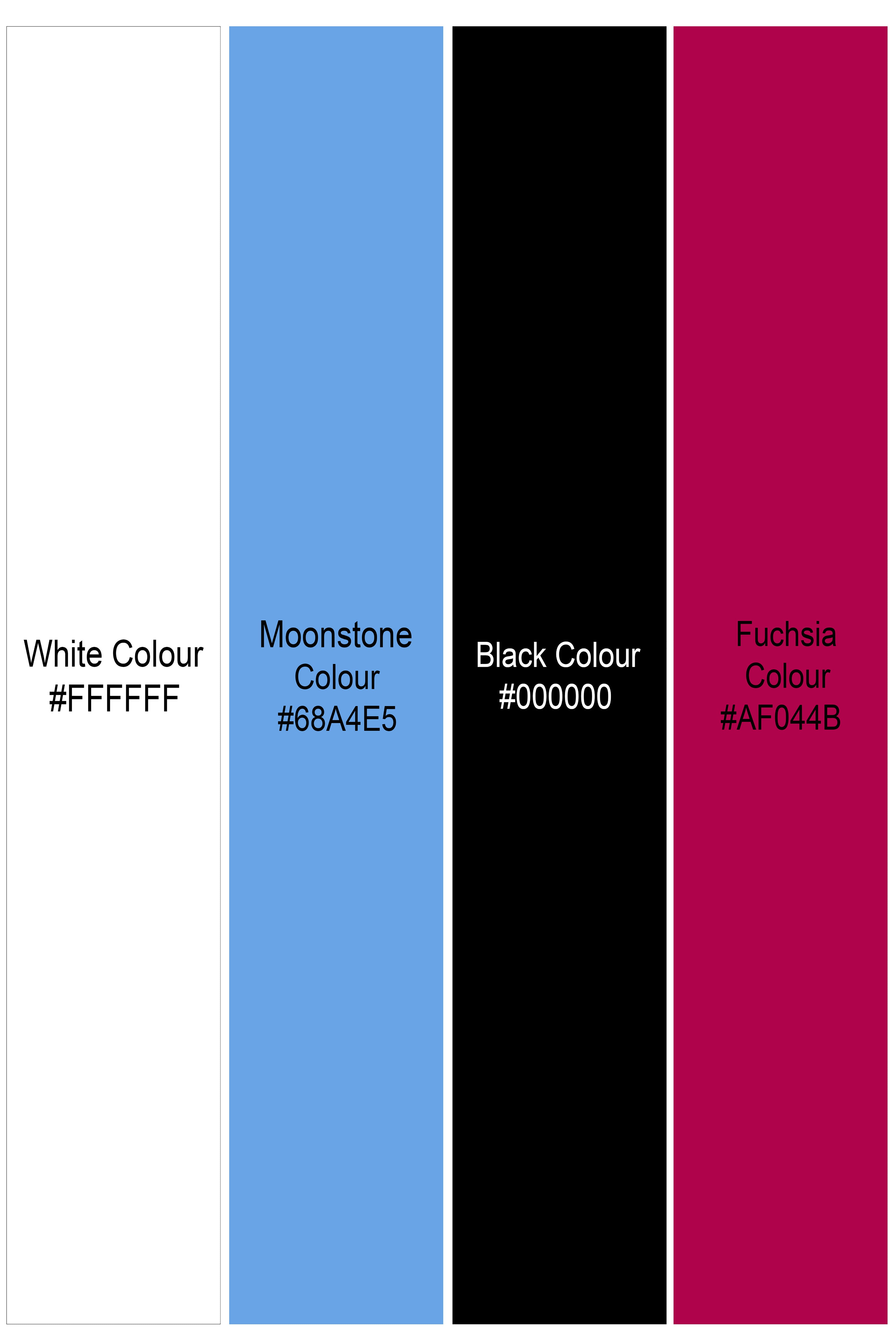 Bright White with Moonstone Blue Rose Printed Lightweight Oversized Premium Cotton Shirt