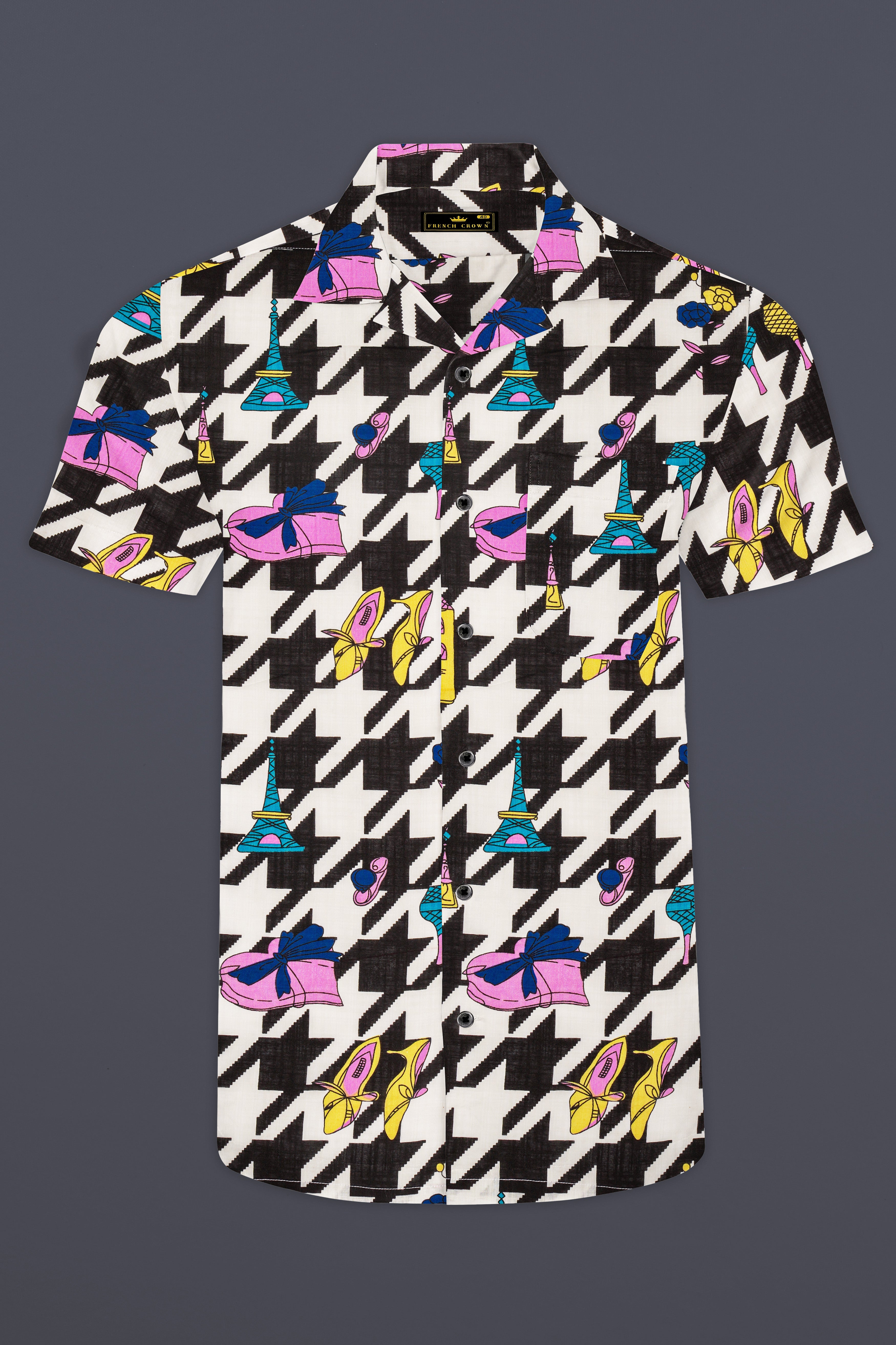 Black & White with Lavender Pink Herringbone Printed Lightweight Oversized Premium Cotton Shirt