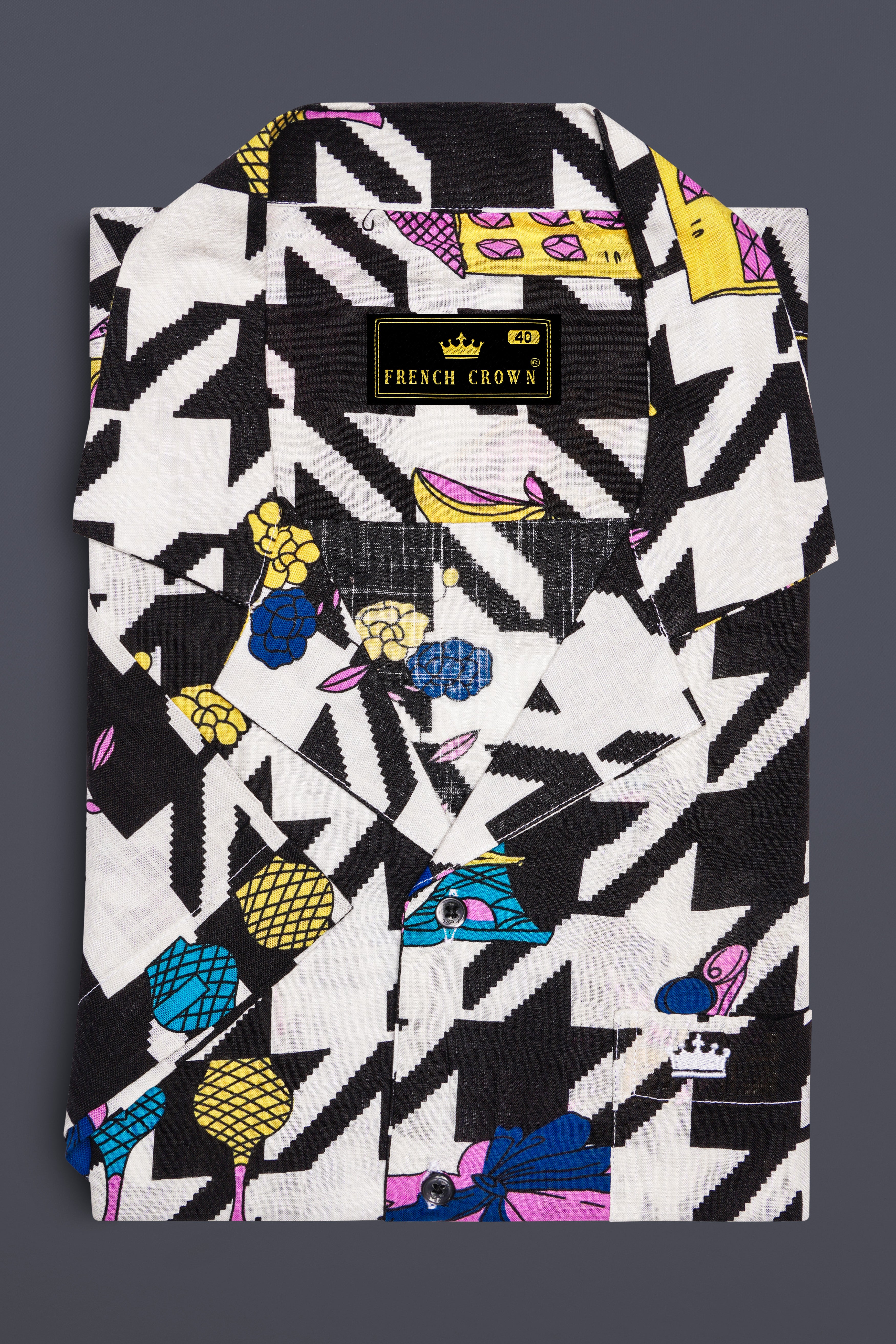 Black & White with Lavender Pink Herringbone Printed Lightweight Oversized Premium Cotton Shirt