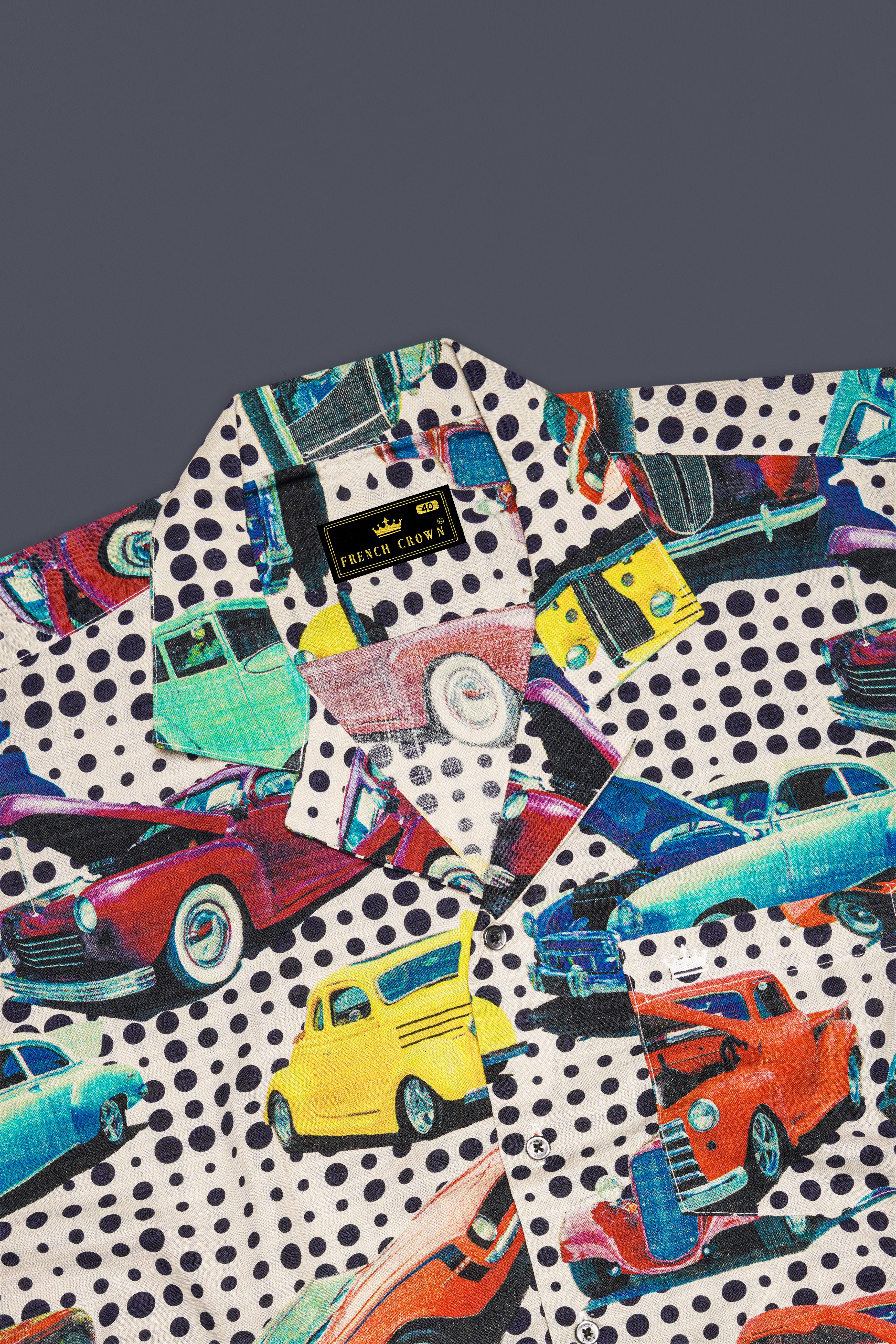 Merino Cream and Grapefruit Red Funky Printed Lightweight Oversized Premium Cotton Shirt