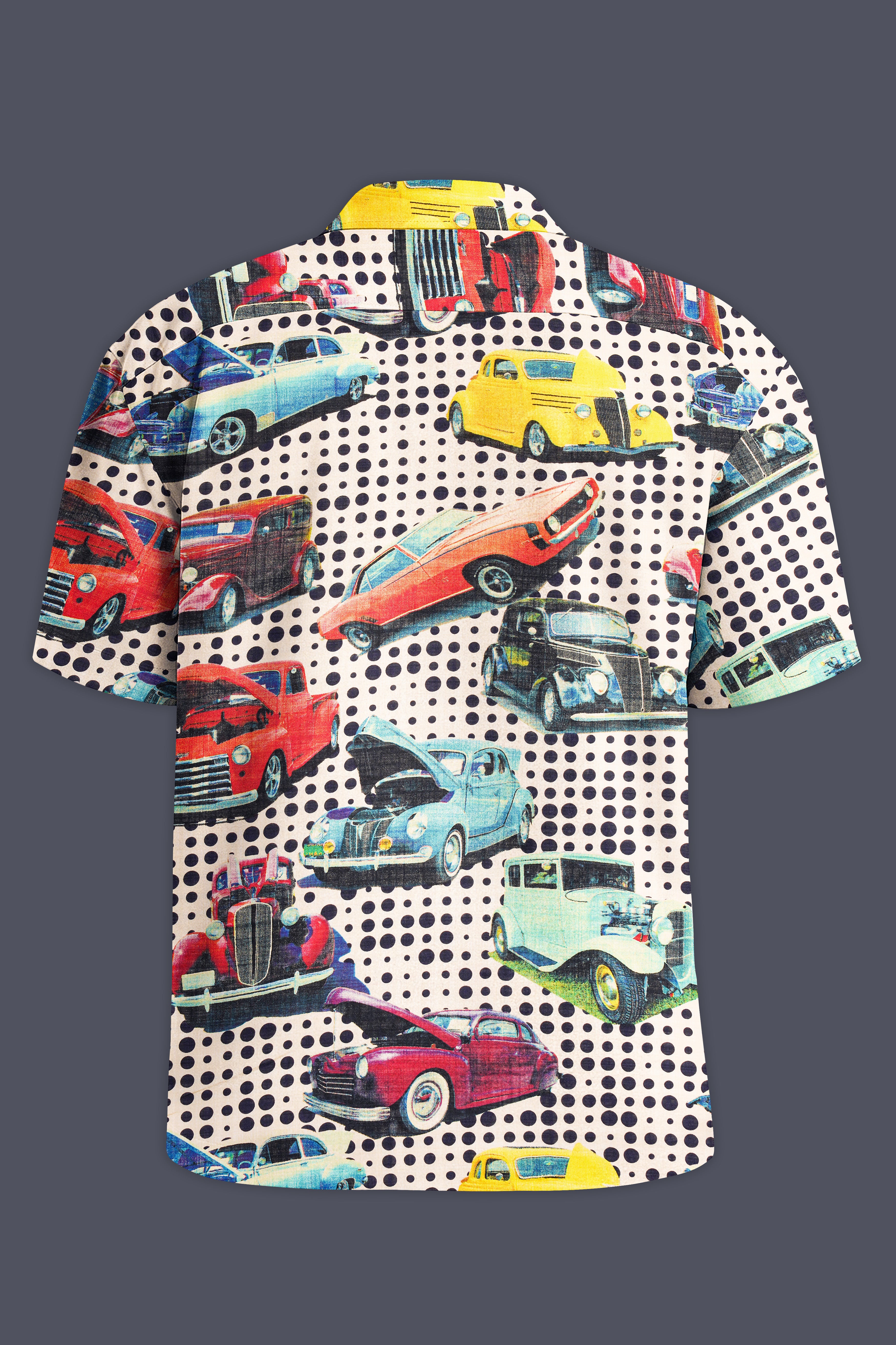 Merino Cream and Grapefruit Red Funky Printed Lightweight Oversized Premium Cotton Shirt