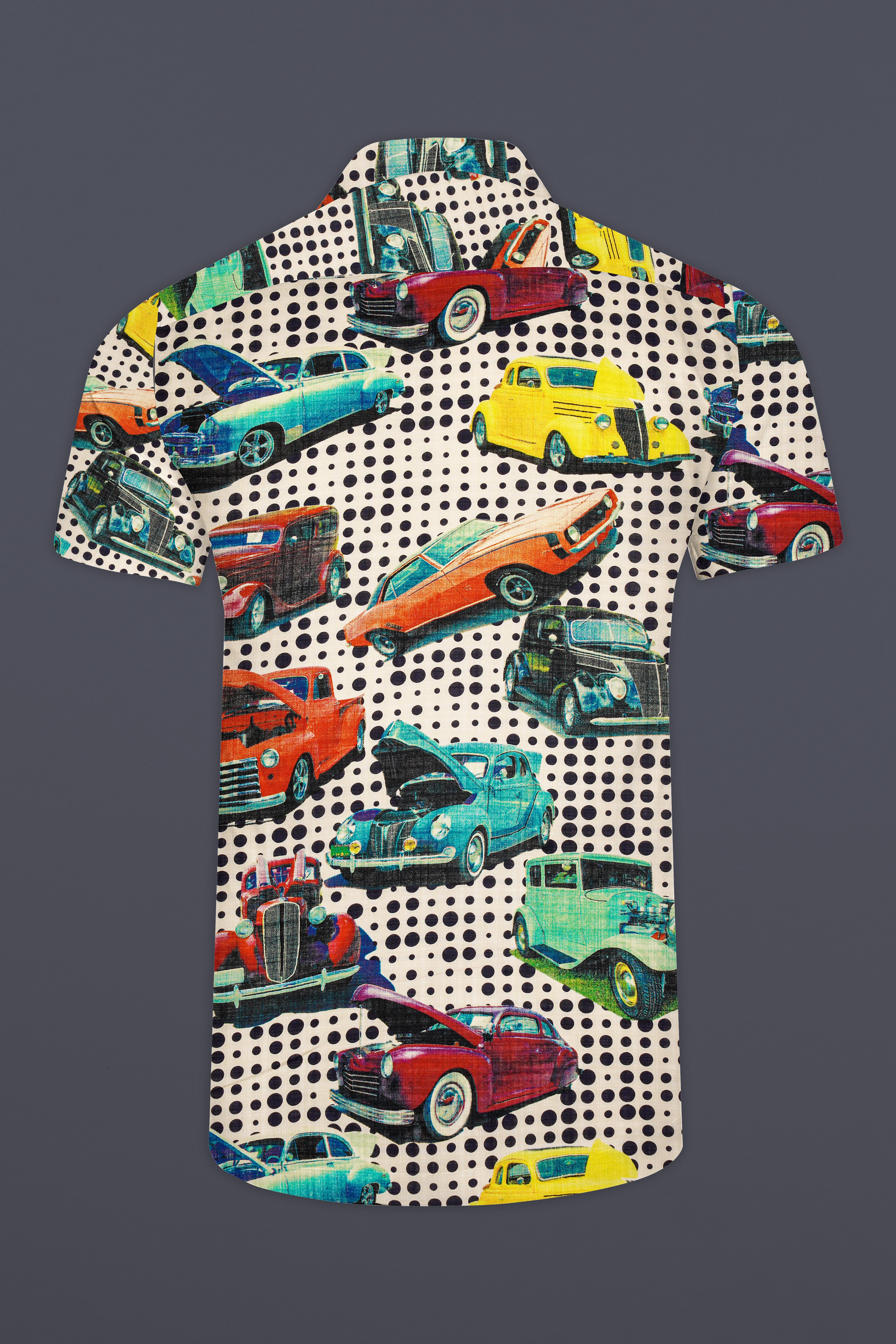 Merino Cream and Grapefruit Red Funky Printed Lightweight Oversized Premium Cotton Shirt