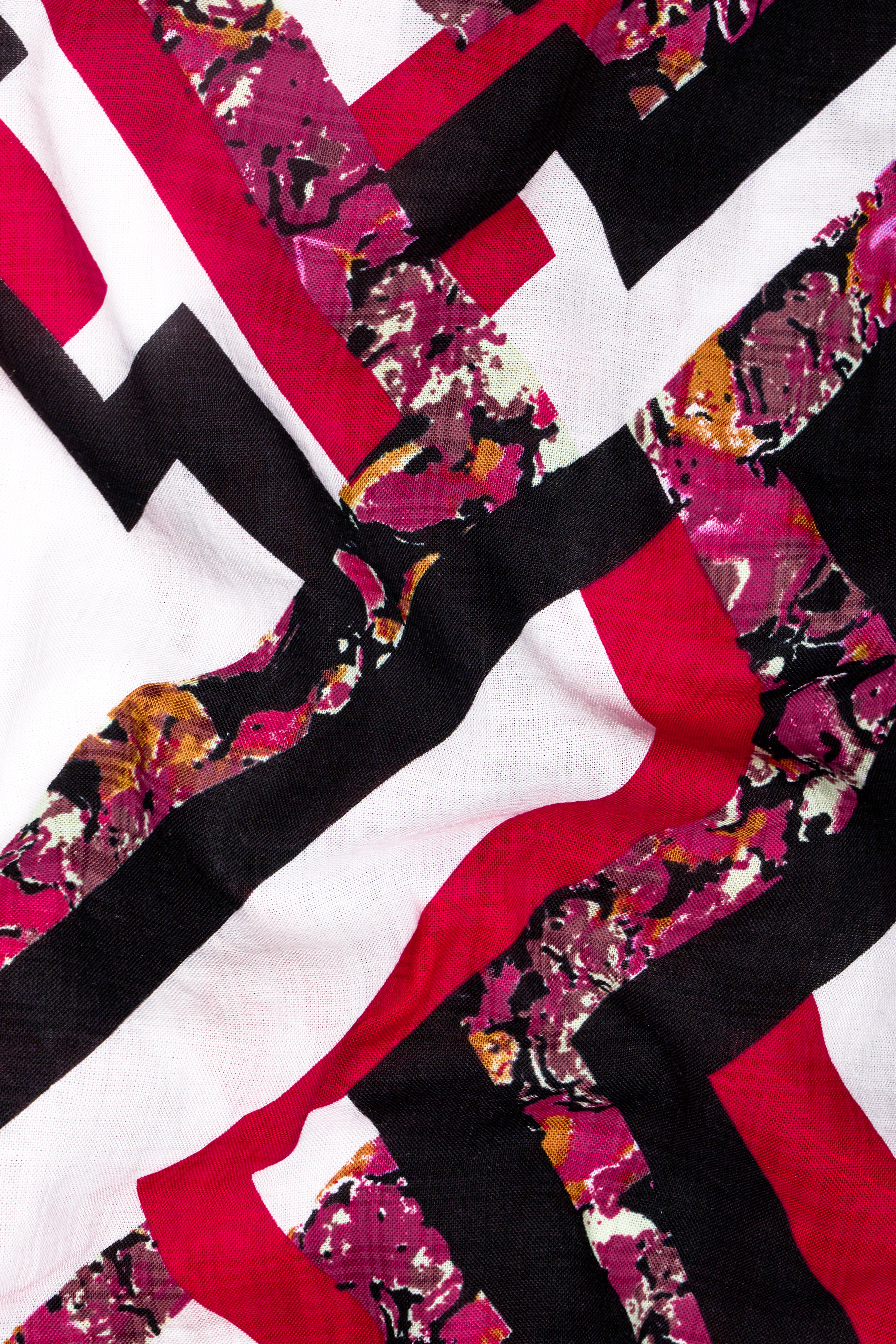 Cadmium Red with White and Black Funky Printed Lightweight Oversized Premium Cotton Shirt