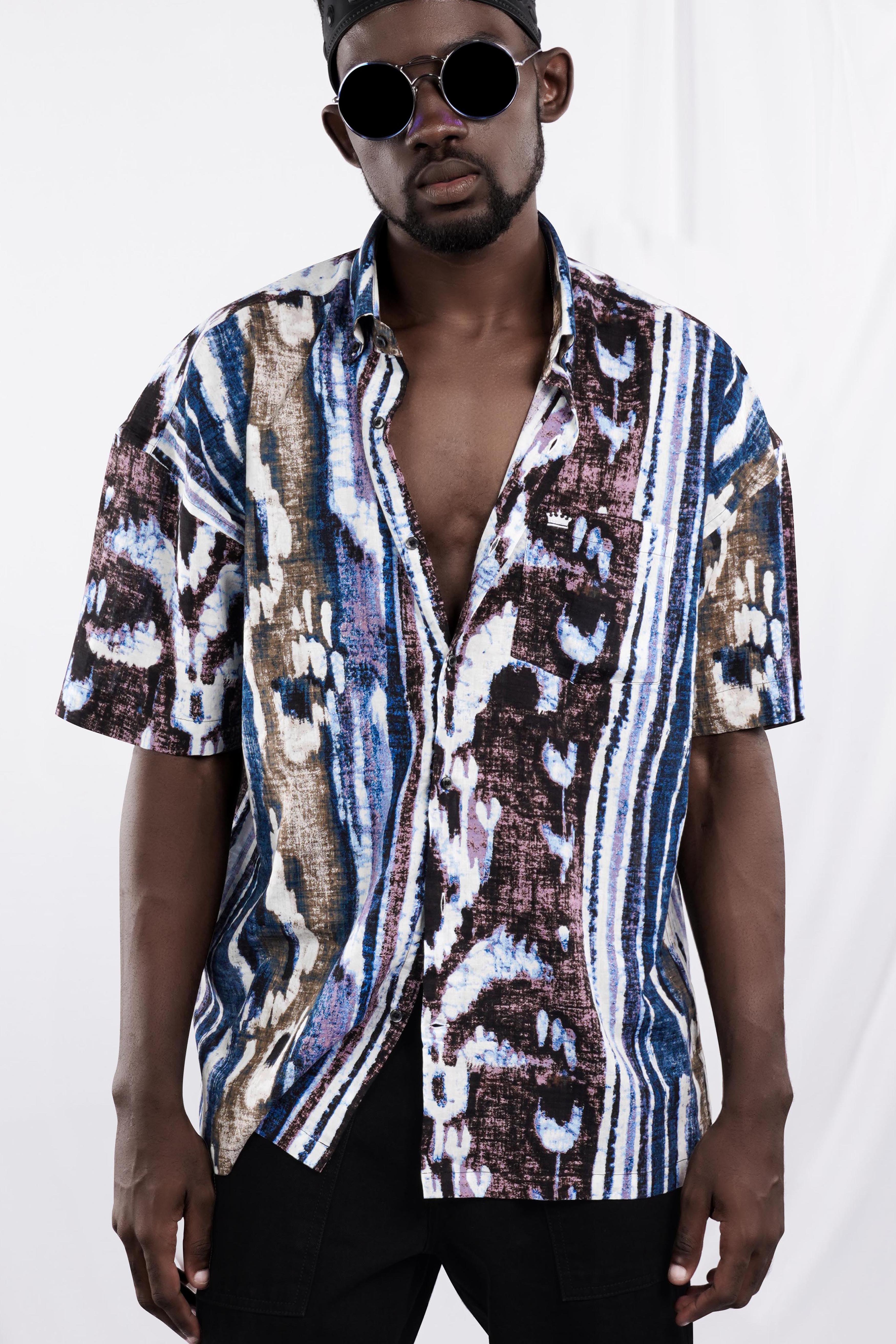 Bright White with Congo Brown Funky Printed Lightweight Oversized Premium Cotton Shirt