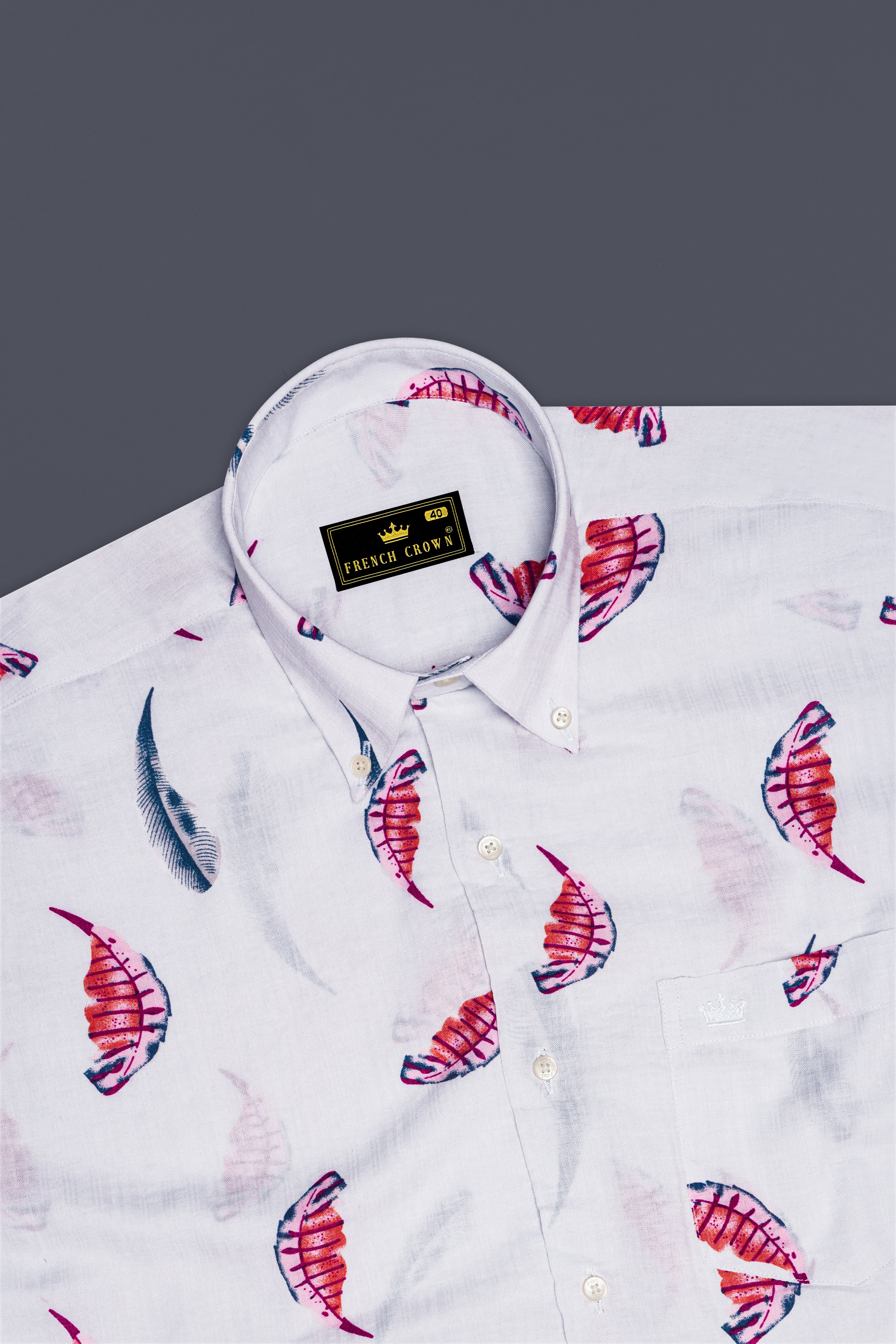 Bright White Leaves Printed Lightweight Premium Cotton Oversized Shirt