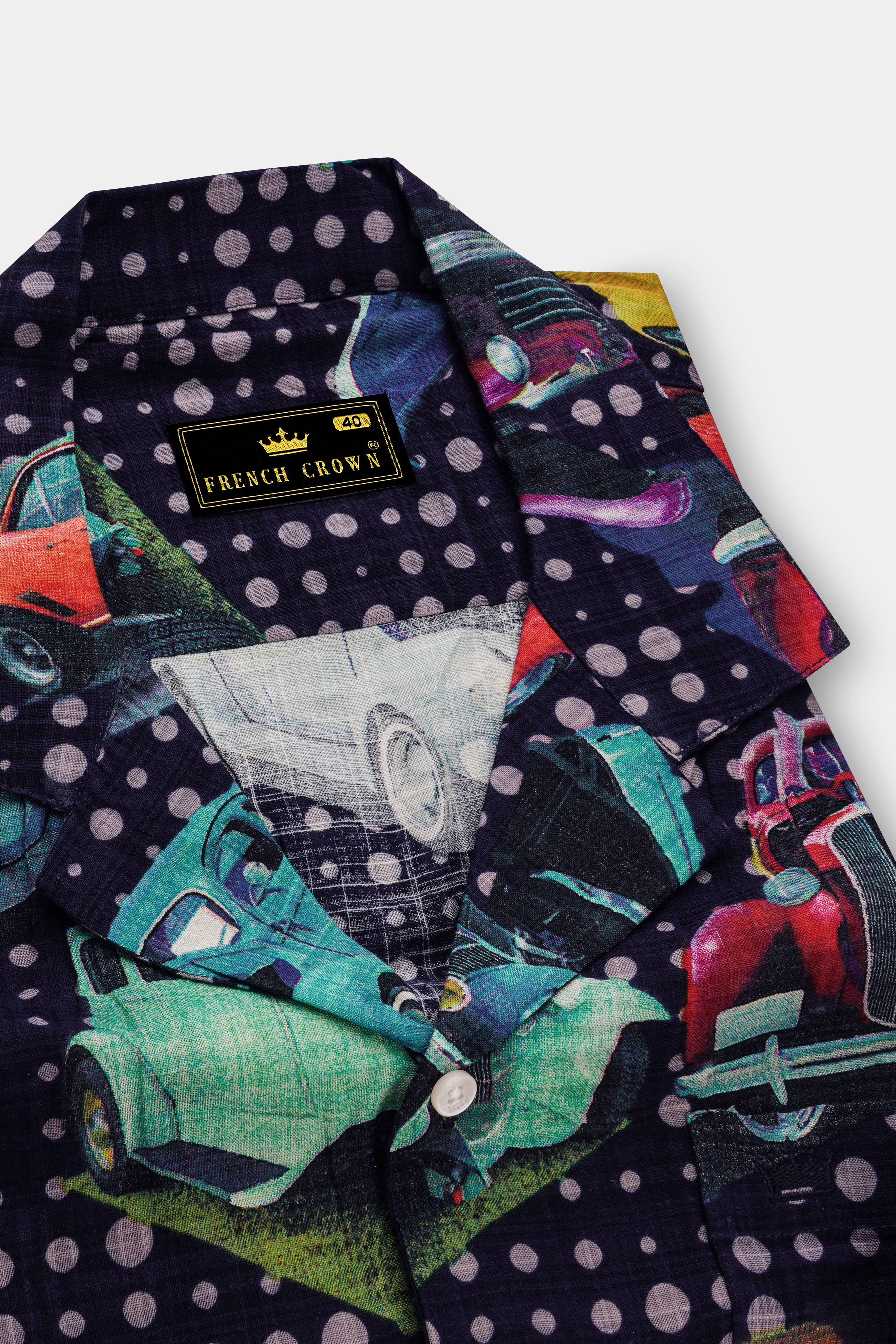 Cinder Blue Vintage Car Printed Lightweight Premium Cotton Oversized Shirt