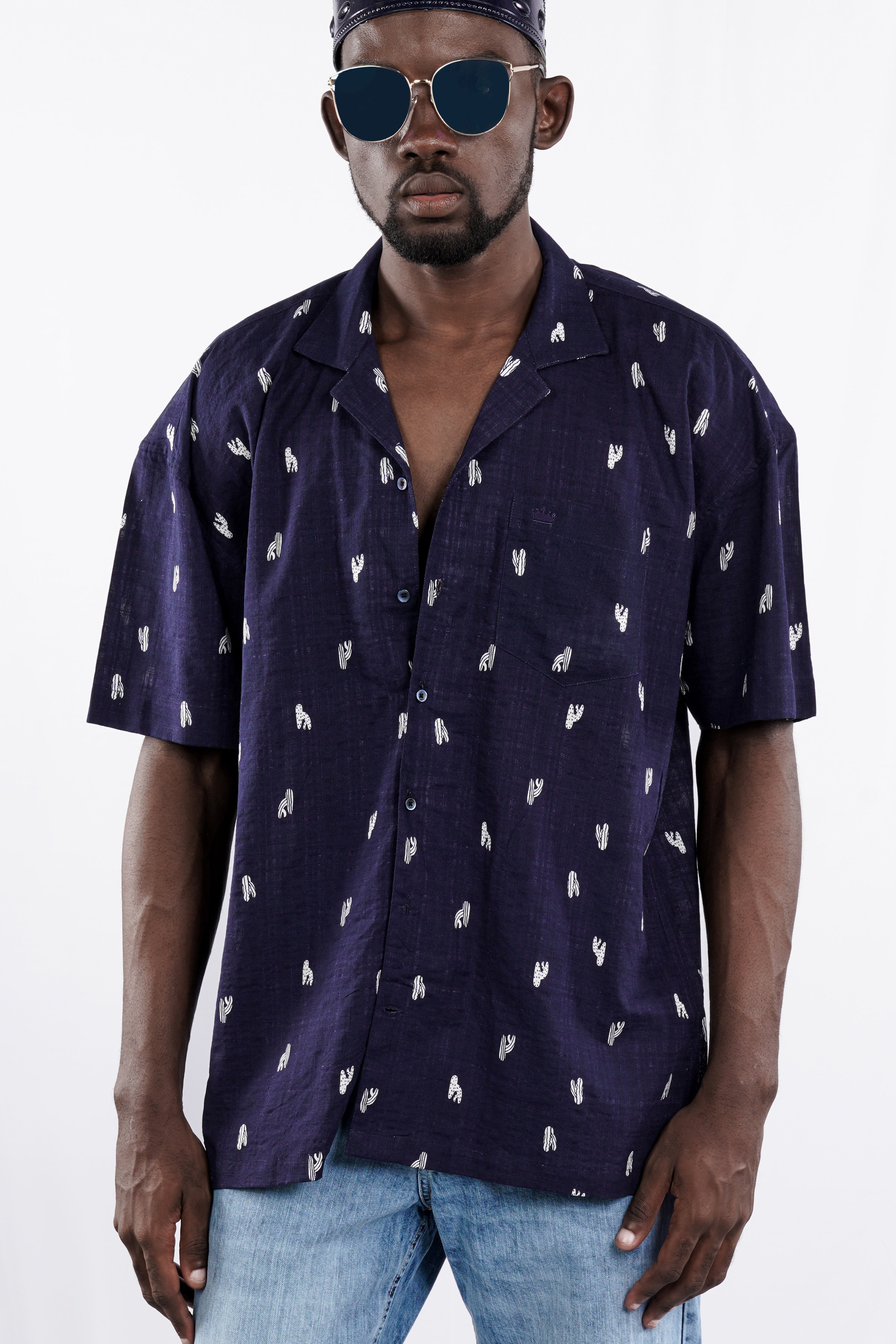 Mirage Blue Printed Lightweight Premium Cotton Oversized Shirt