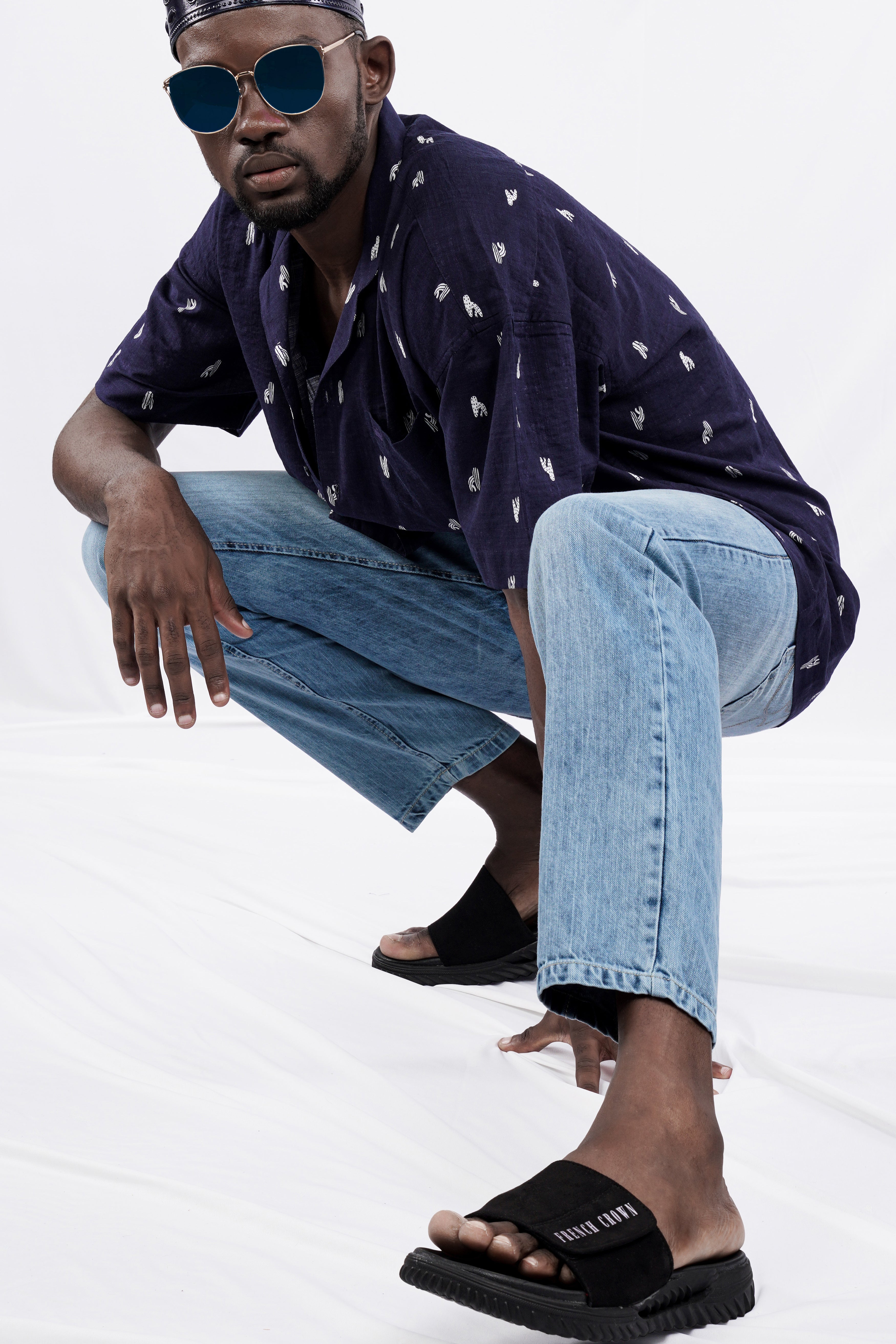 Mirage Blue Printed Lightweight Premium Cotton Oversized Shirt