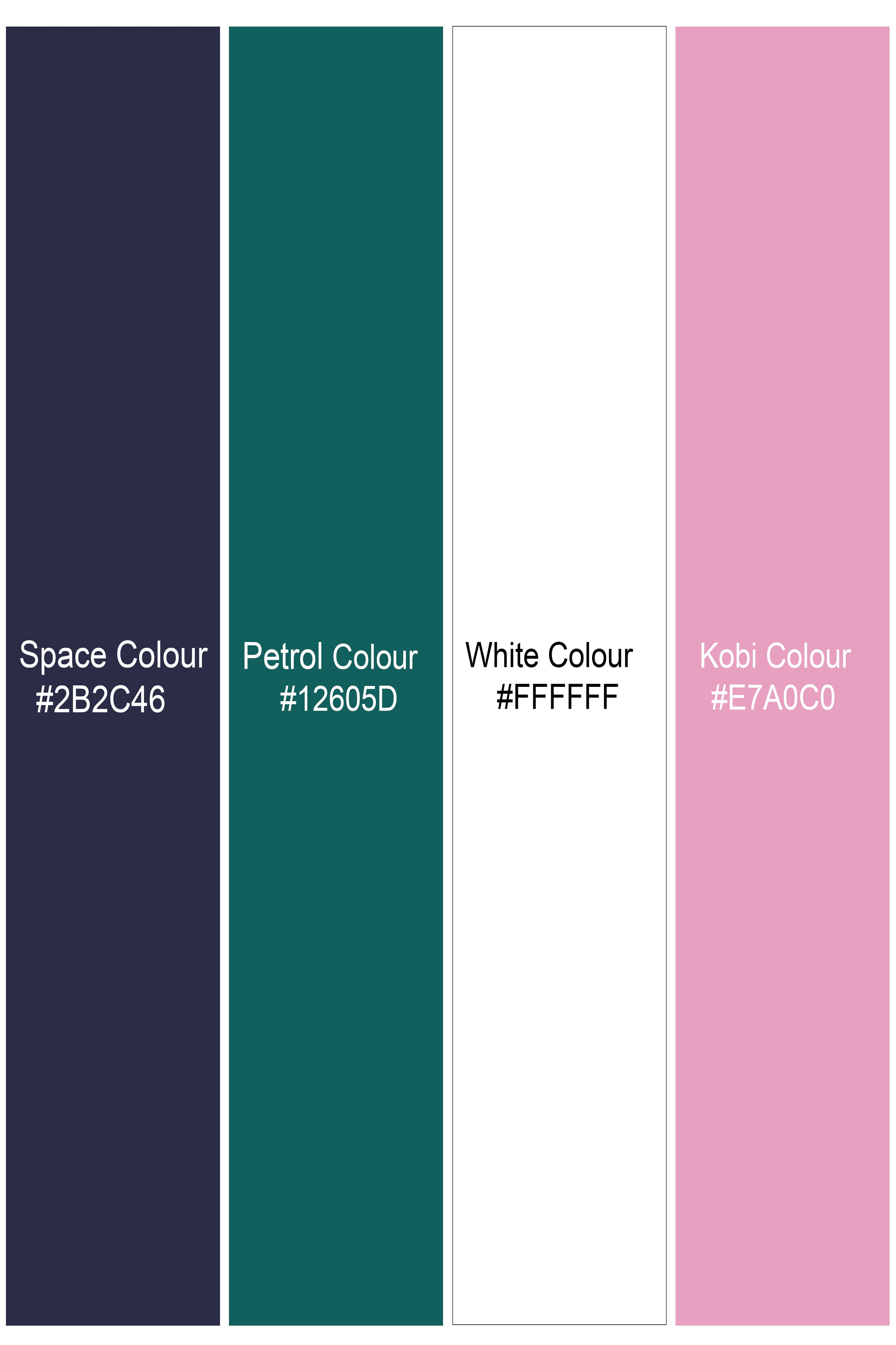 Space Blue with Petrol Green Leaves Printed Lightweight Premium Cotton Oversized Shirt