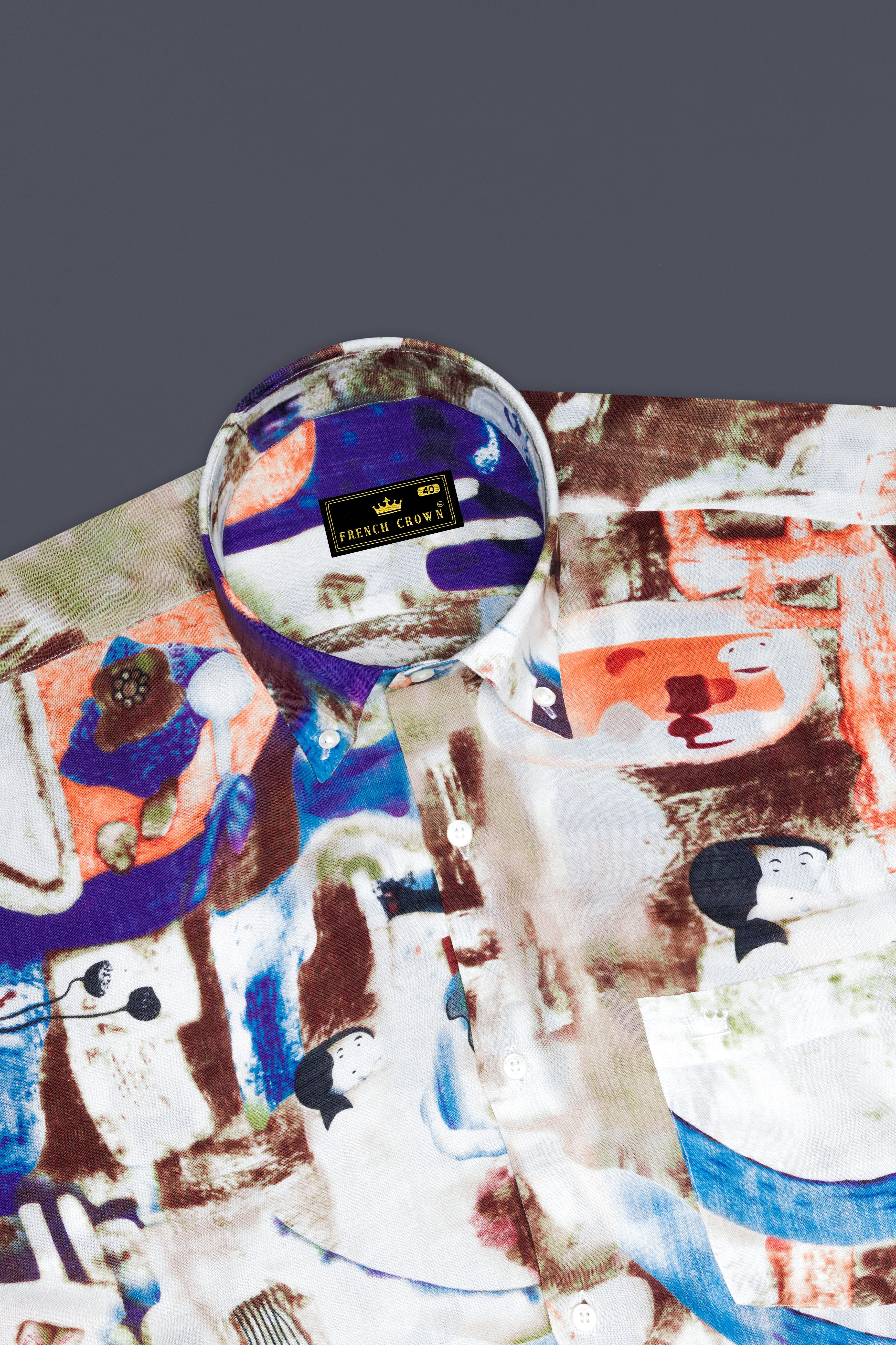 Bizarre Cream with Nutmeg Brown Funky Printed Lightweight Premium Cotton Oversized Shirt