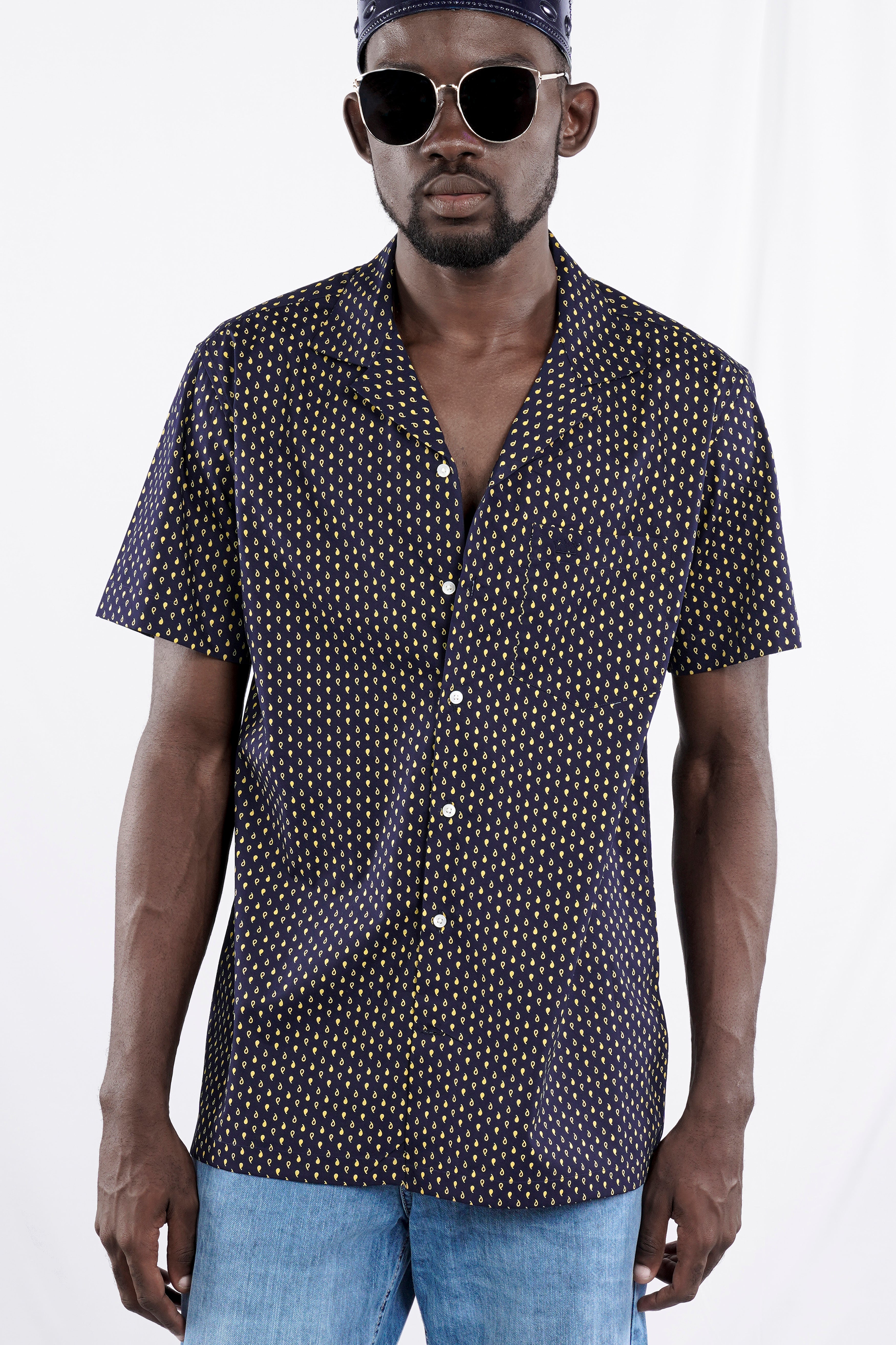 Ebony Clay Blue Printed Lightweight Premium Cotton Shirt