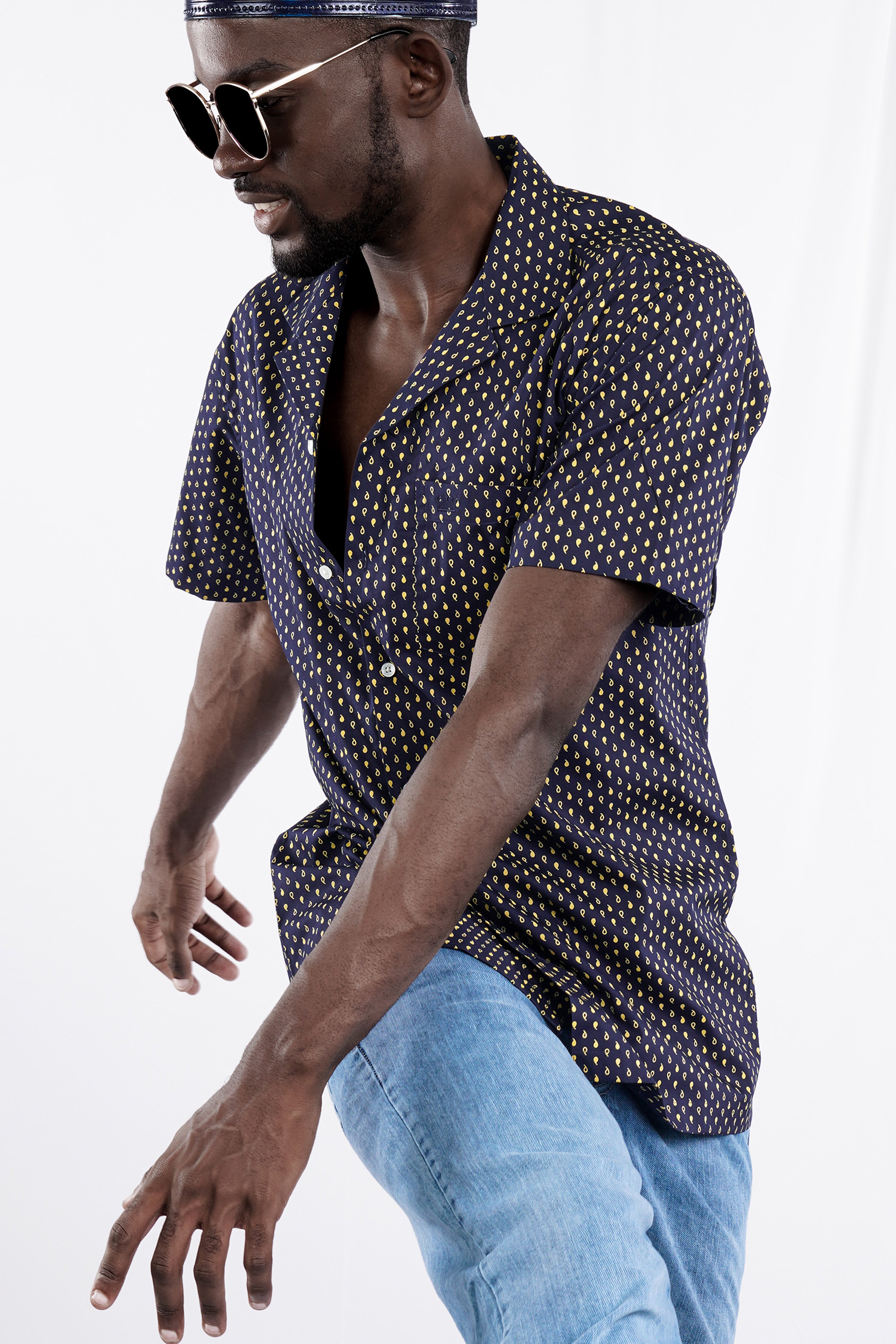 Ebony Clay Blue Printed Lightweight Premium Cotton Shirt