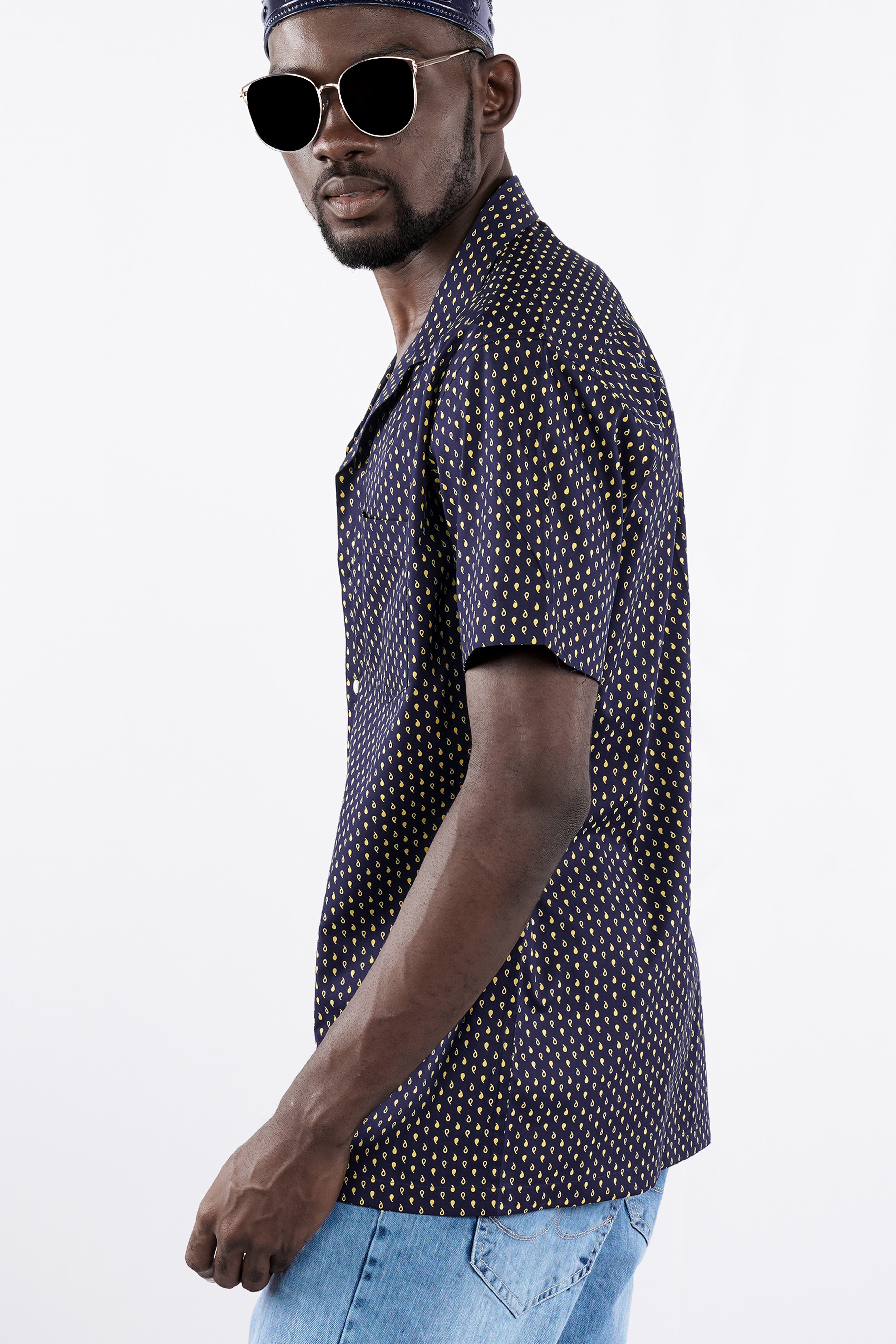 Ebony Clay Blue Printed Lightweight Premium Cotton Shirt