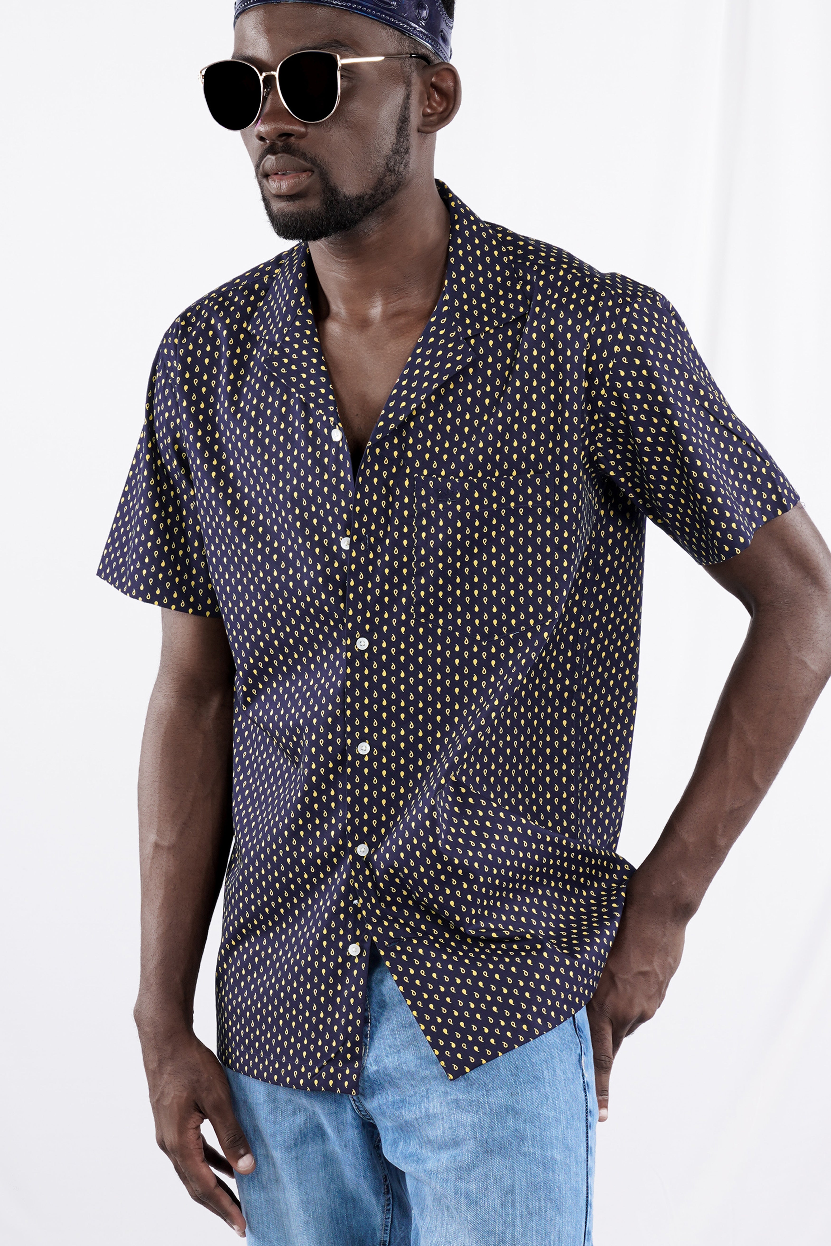 Ebony Clay Blue Printed Lightweight Premium Cotton Shirt