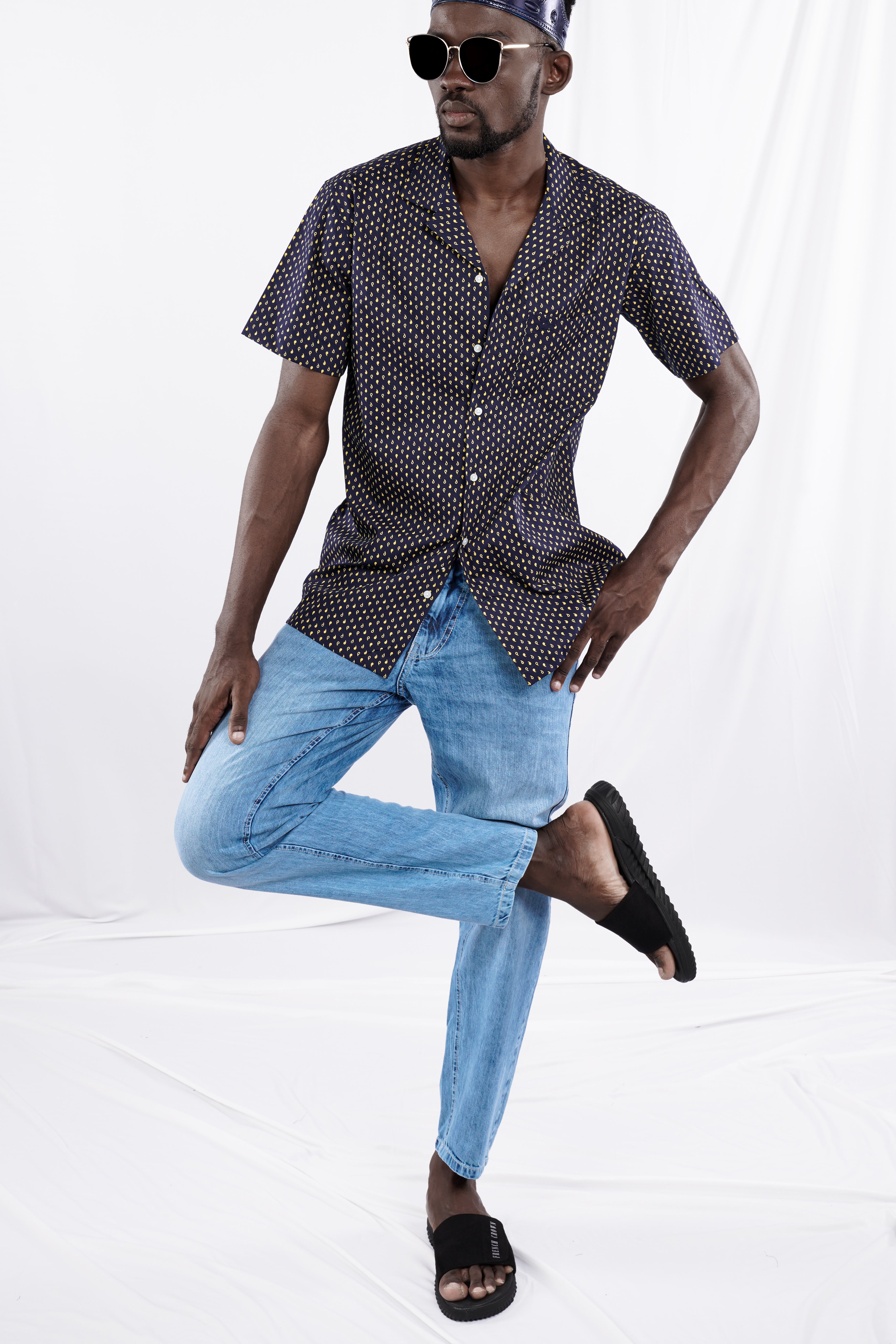 Ebony Clay Blue Printed Lightweight Premium Cotton Shirt