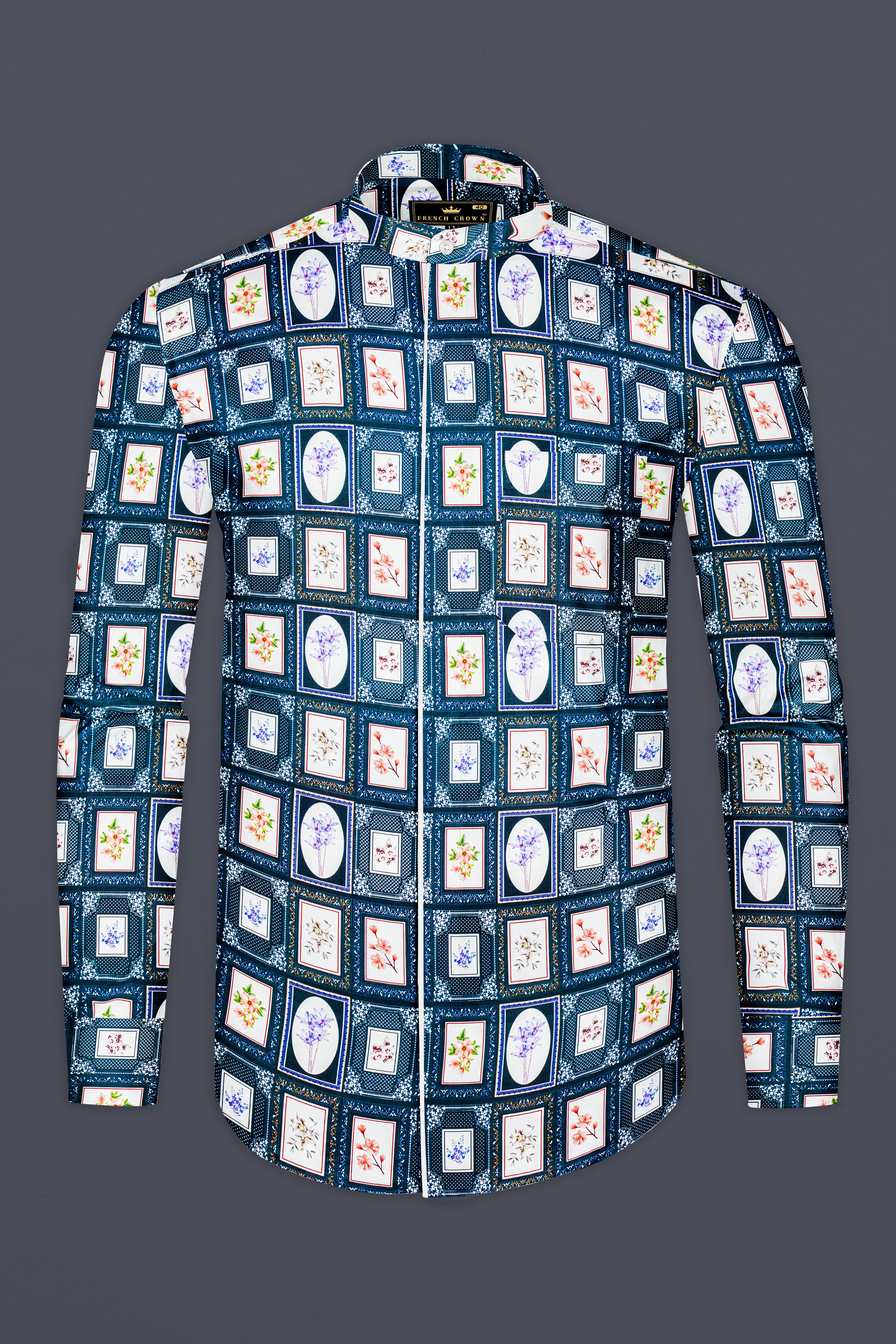 Dark Slate Blue with Wild Sand White Multicolour Printed Super Soft Premium Cotton Designer Shirt