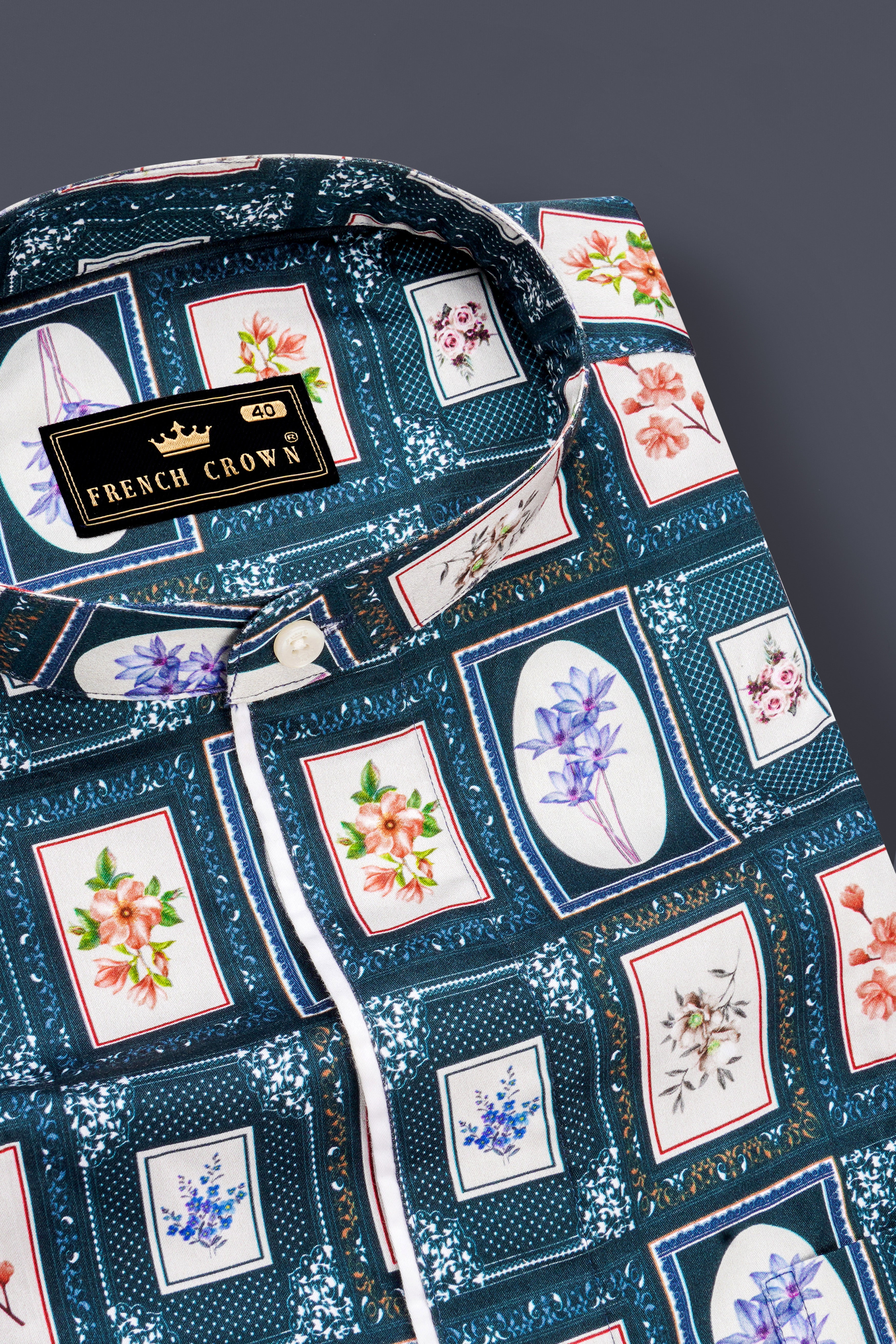 Dark Slate Blue with Wild Sand White Multicolour Printed Super Soft Premium Cotton Designer Shirt