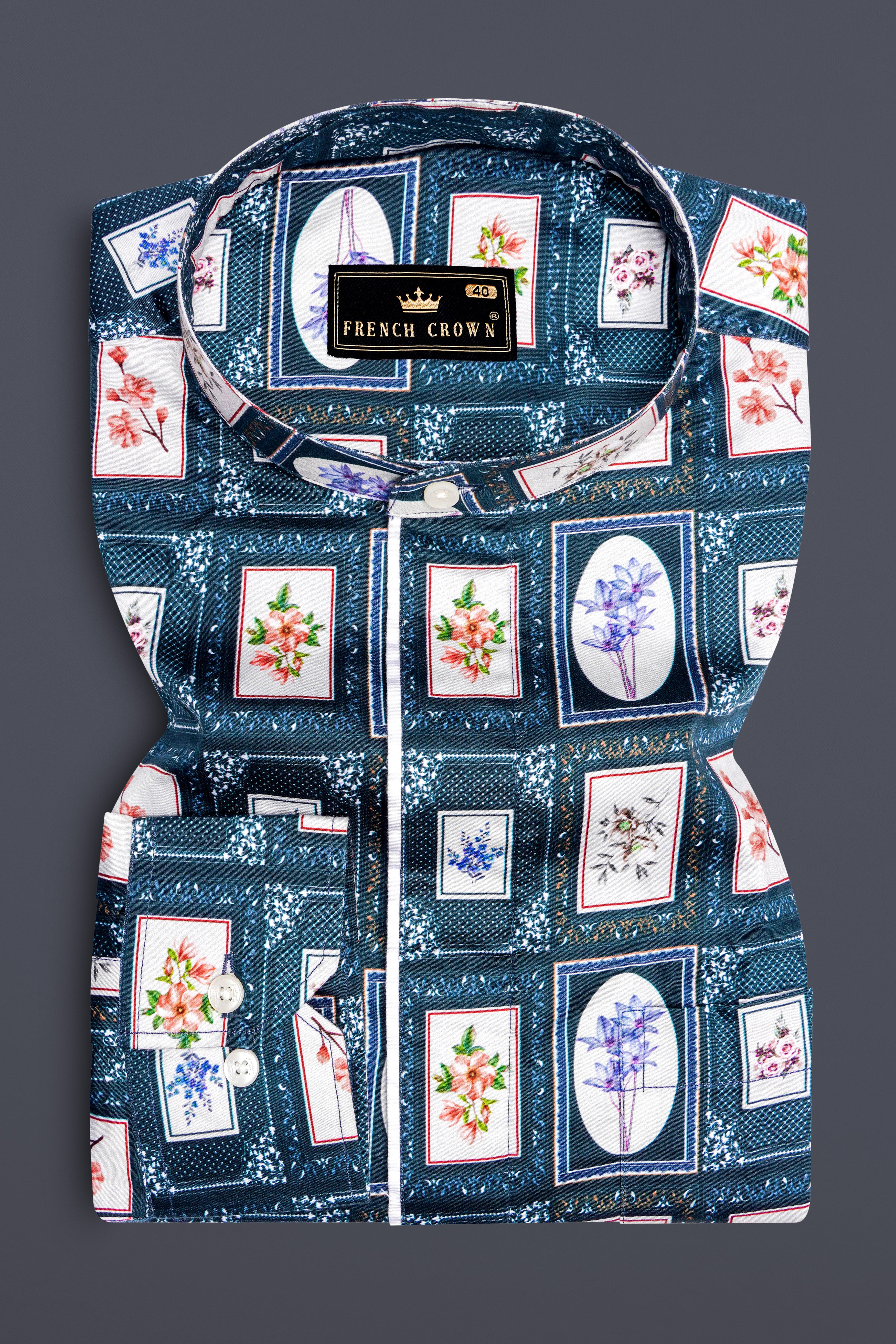 Dark Slate Blue with Wild Sand White Multicolour Printed Super Soft Premium Cotton Designer Shirt