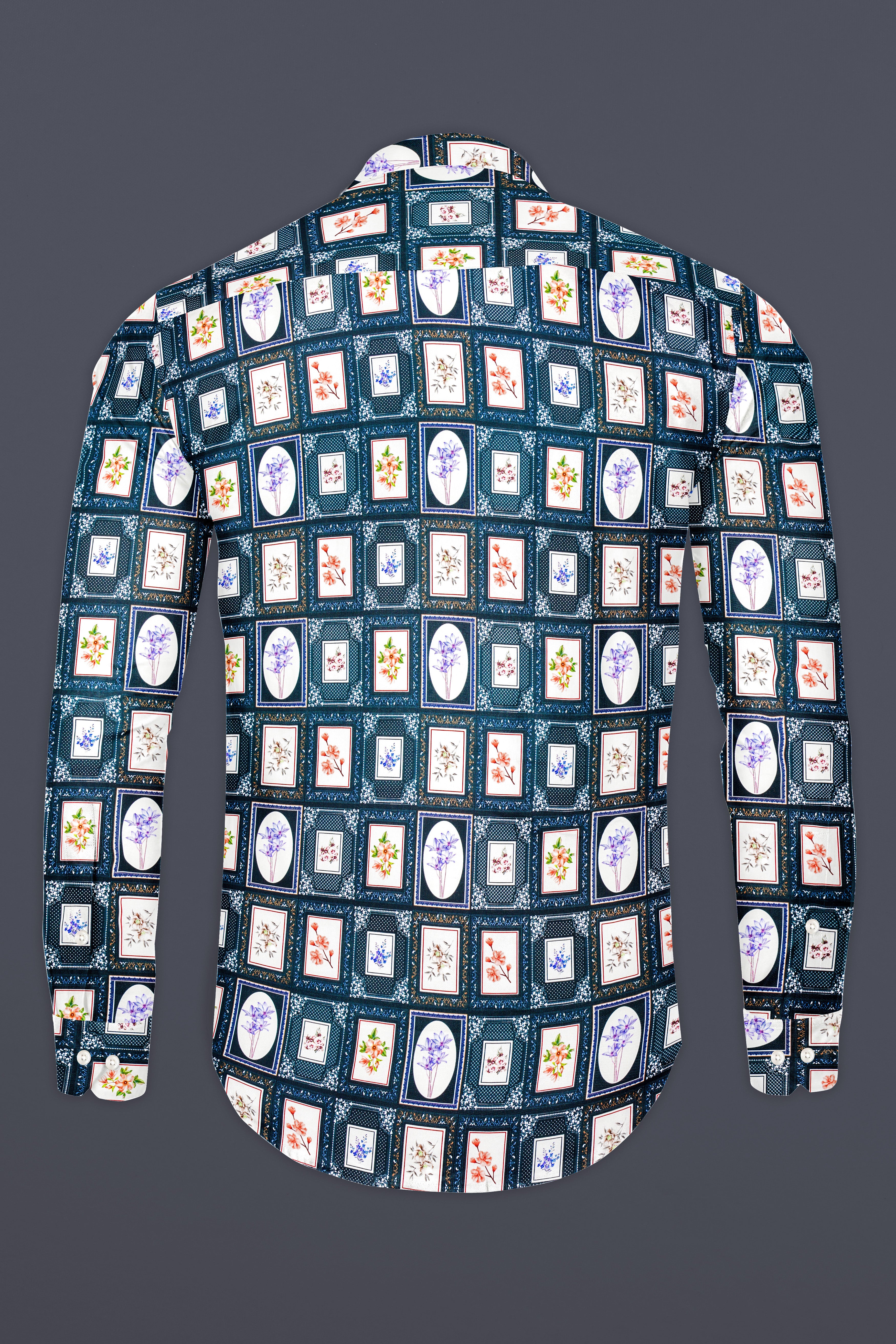 Dark Slate Blue with Wild Sand White Multicolour Printed Super Soft Premium Cotton Designer Shirt