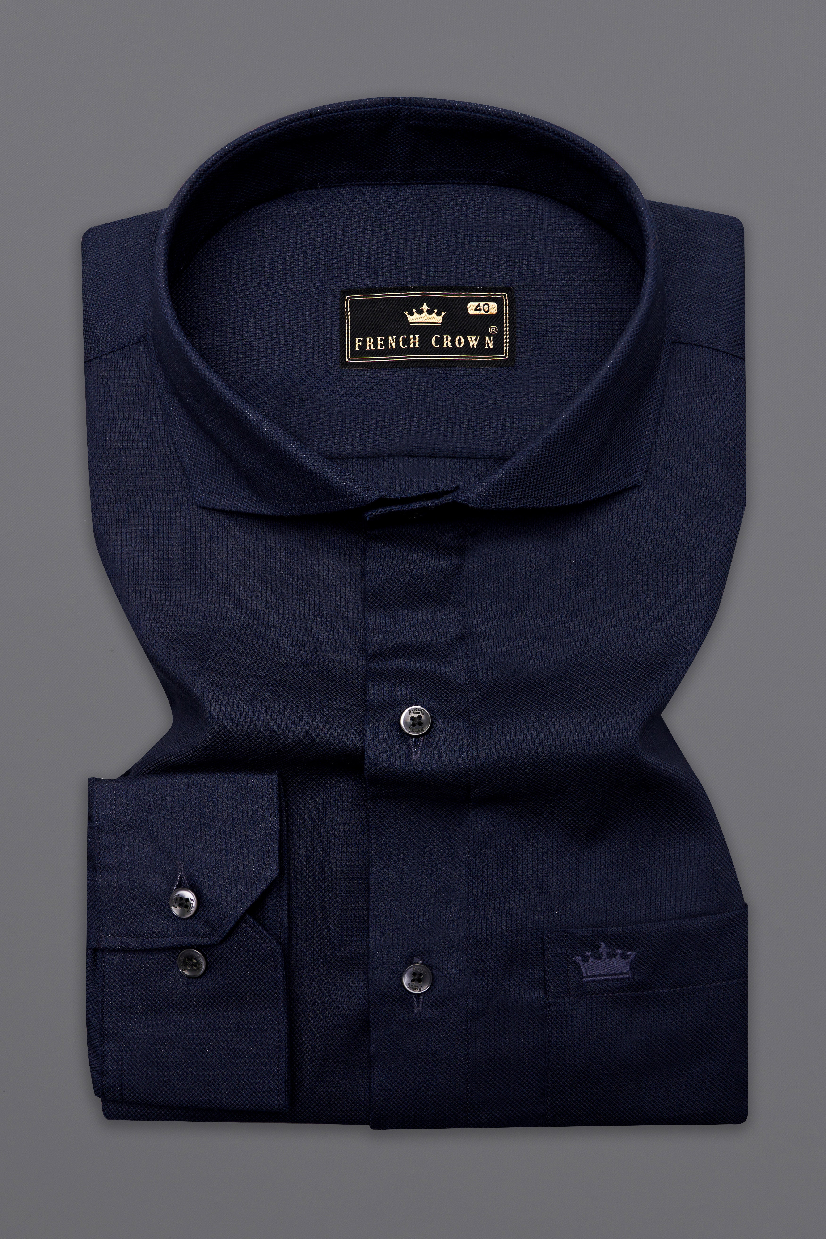 Cinder Blue Dobby Textured Premium Giza Cotton Shirt