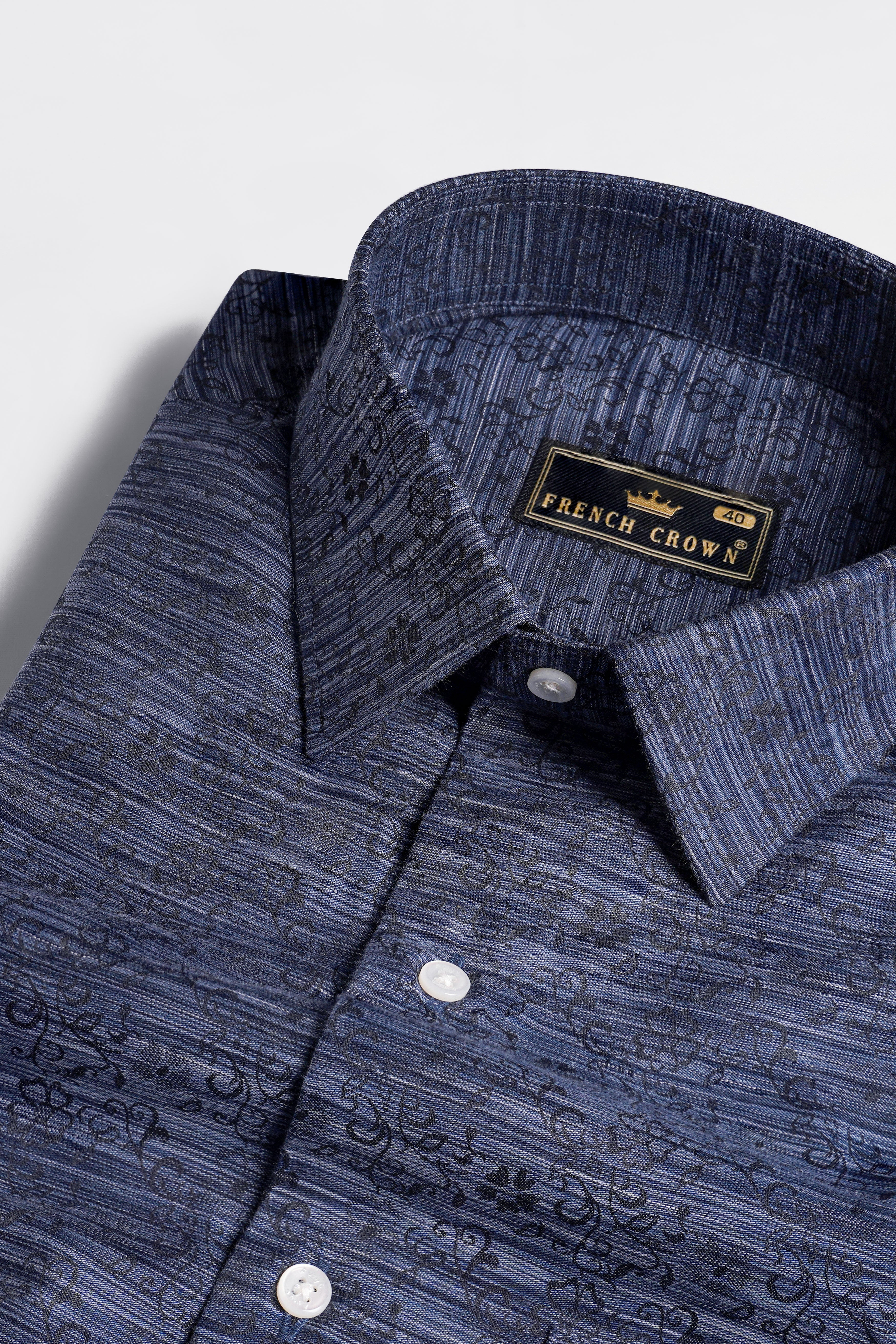 Twilight Blue and Black Jacquard Textured Premium Giza Cotton Shirt