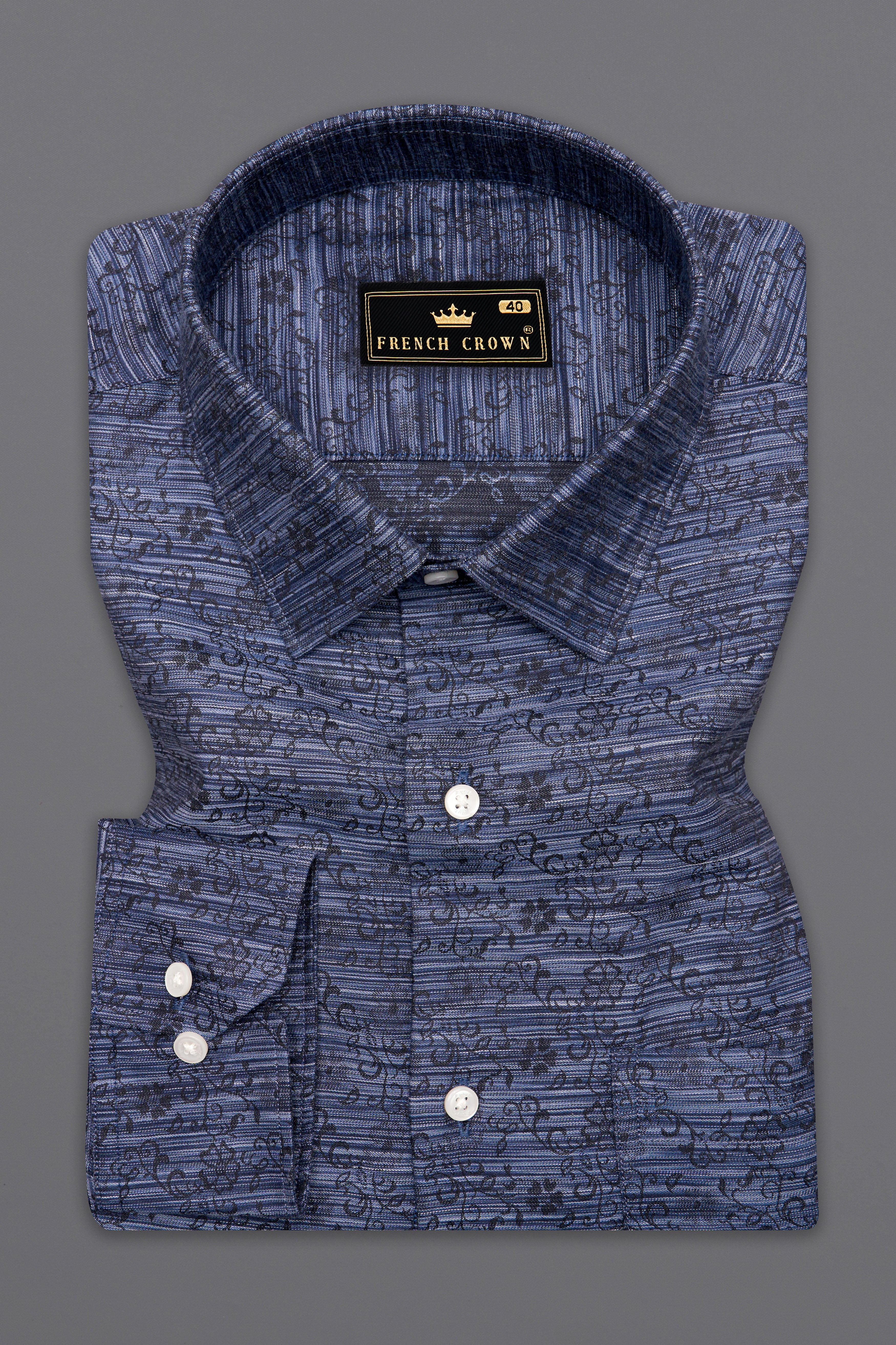 Twilight Blue and Black Jacquard Textured Premium Giza Cotton Shirt