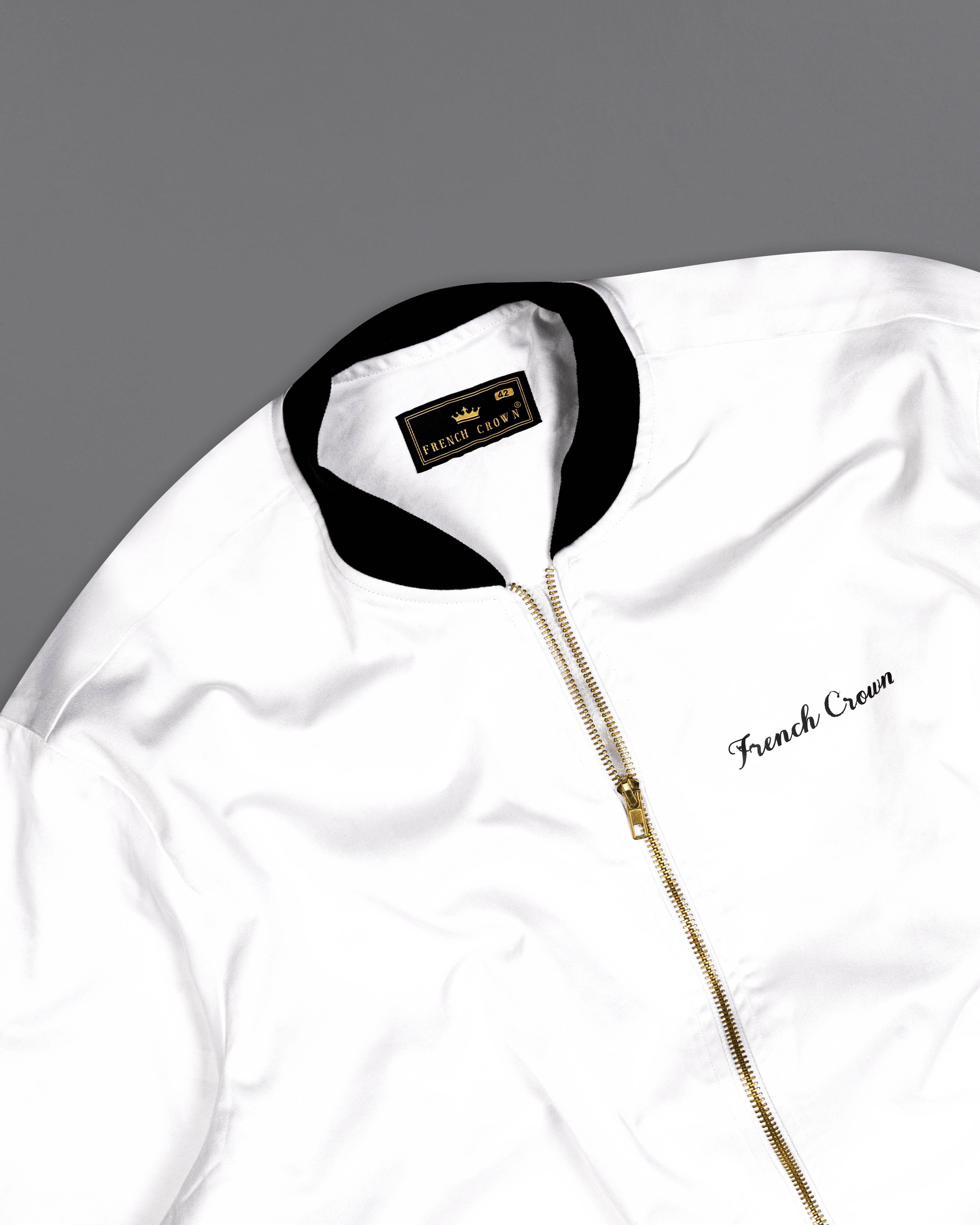 Bright White and Black Printed Premium Cotton Signature Bomber Jacket 10114-BJ-RPRT033-38, 10114-BJ-RPRT033-39, 10114-BJ-RPRT033-40, 10114-BJ-RPRT033-42, 10114-BJ-RPRT033-44, 10114-BJ-RPRT033-46, 10114-BJ-RPRT033-48, 10114-BJ-RPRT033-50, 10114-BJ-RPRT033-52