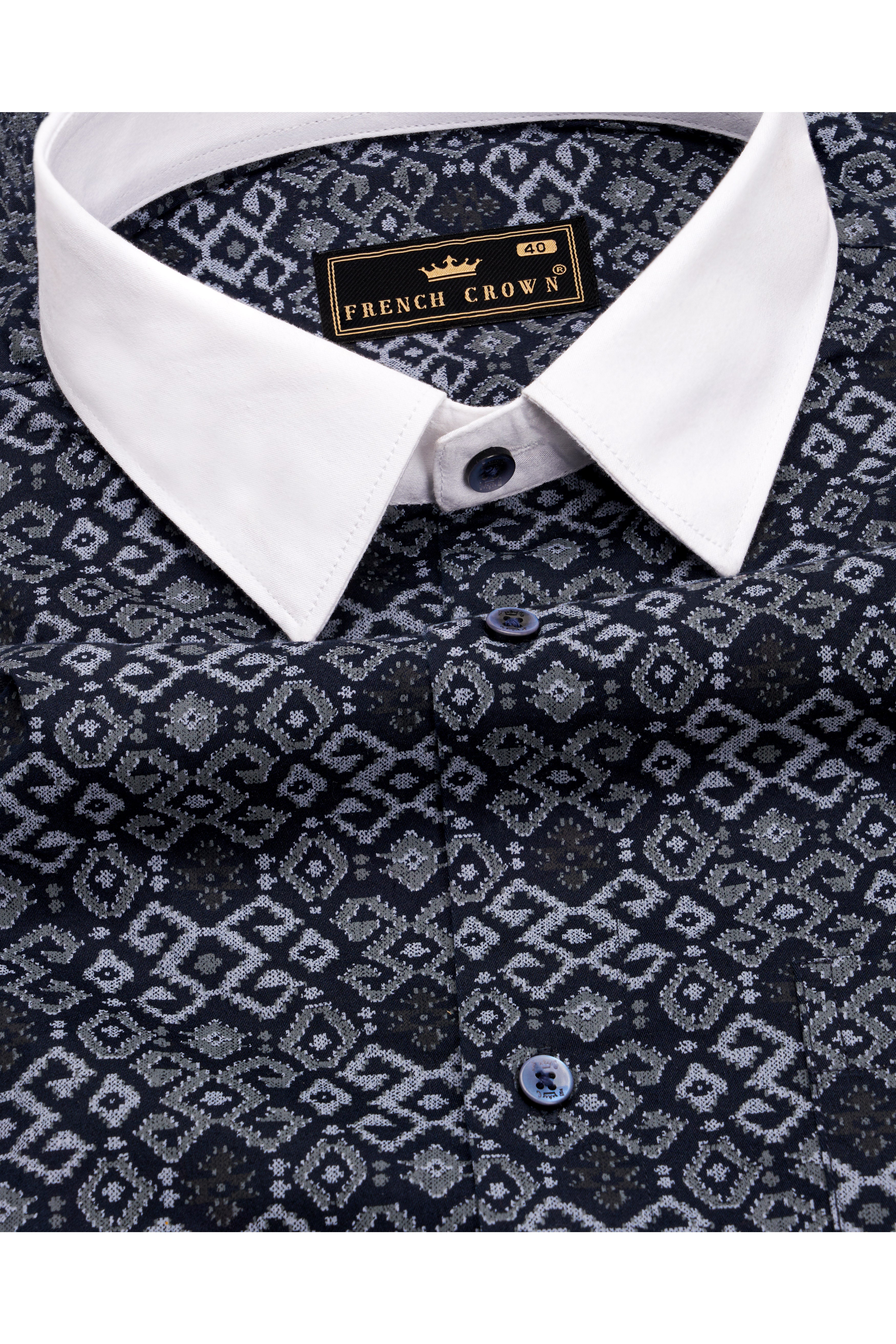 Haiti Blue Printed with White Cuffs and Collar Super Soft Premium Cotton Shirt