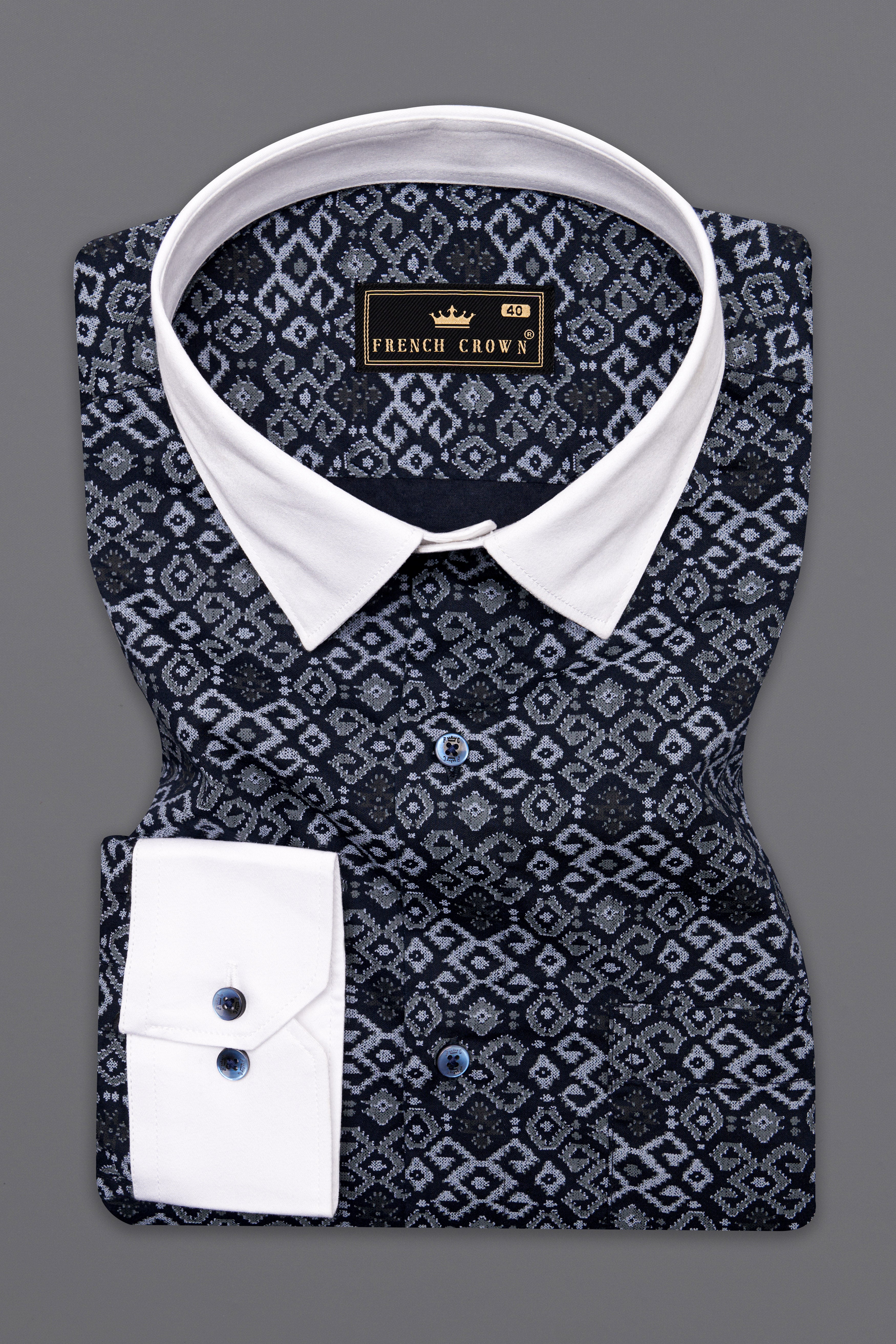 Haiti Blue Printed with White Cuffs and Collar Super Soft Premium Cotton Shirt