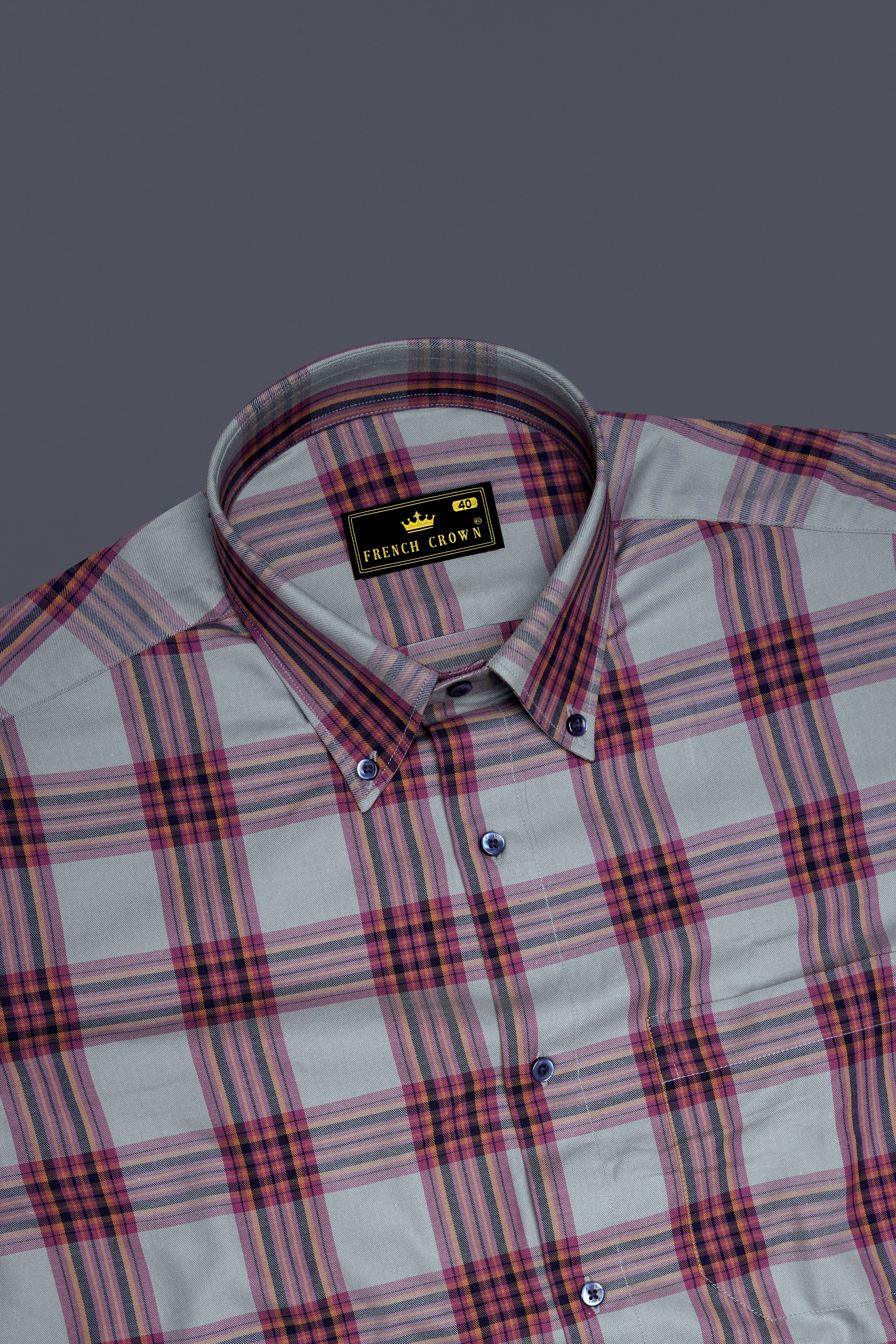 Lauguid Gray with Fuchsia Pink Twill Plaid Premium Cotton Shirt