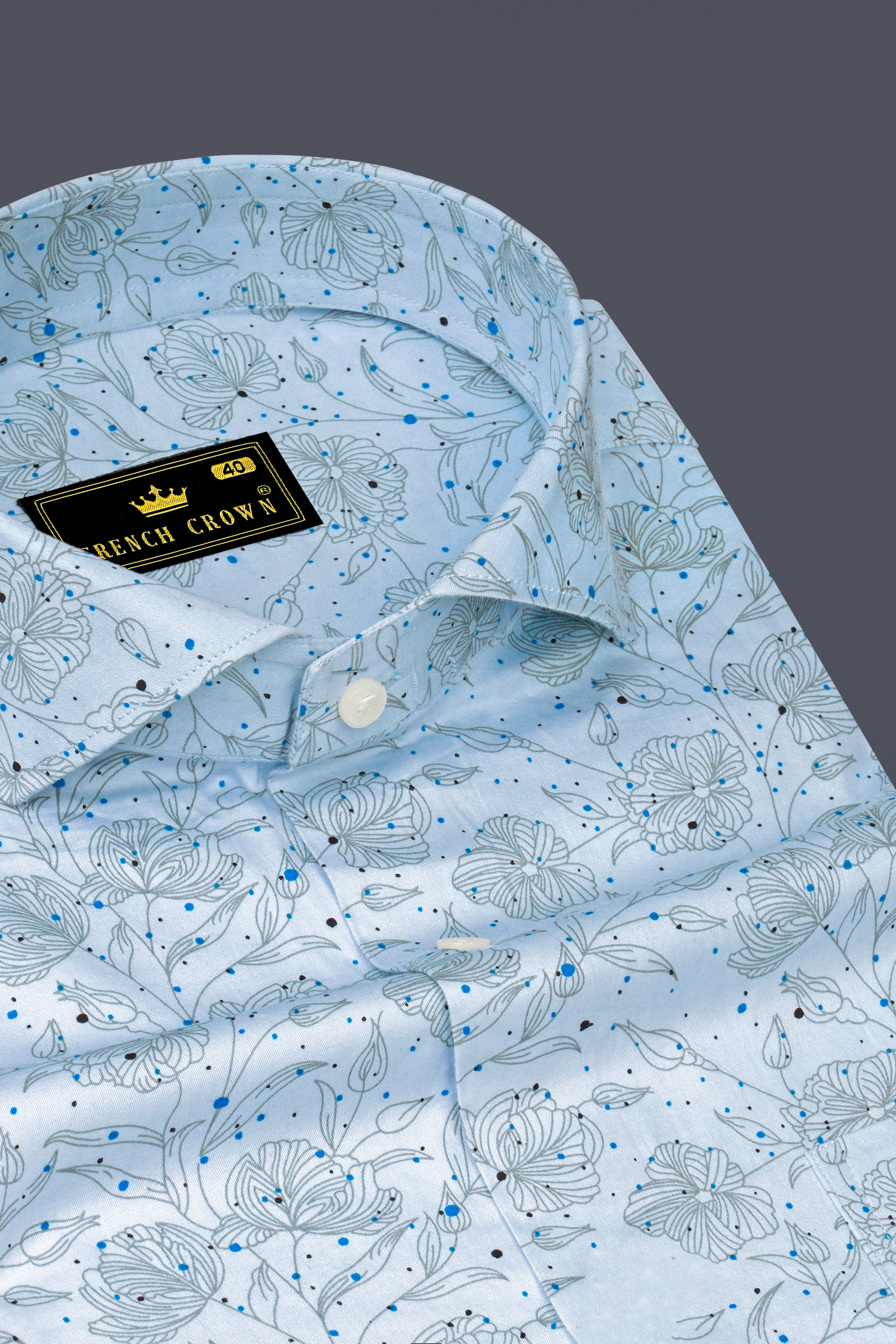 Blizzard Blue Floral Printed Super Soft Premium Cotton Shirt