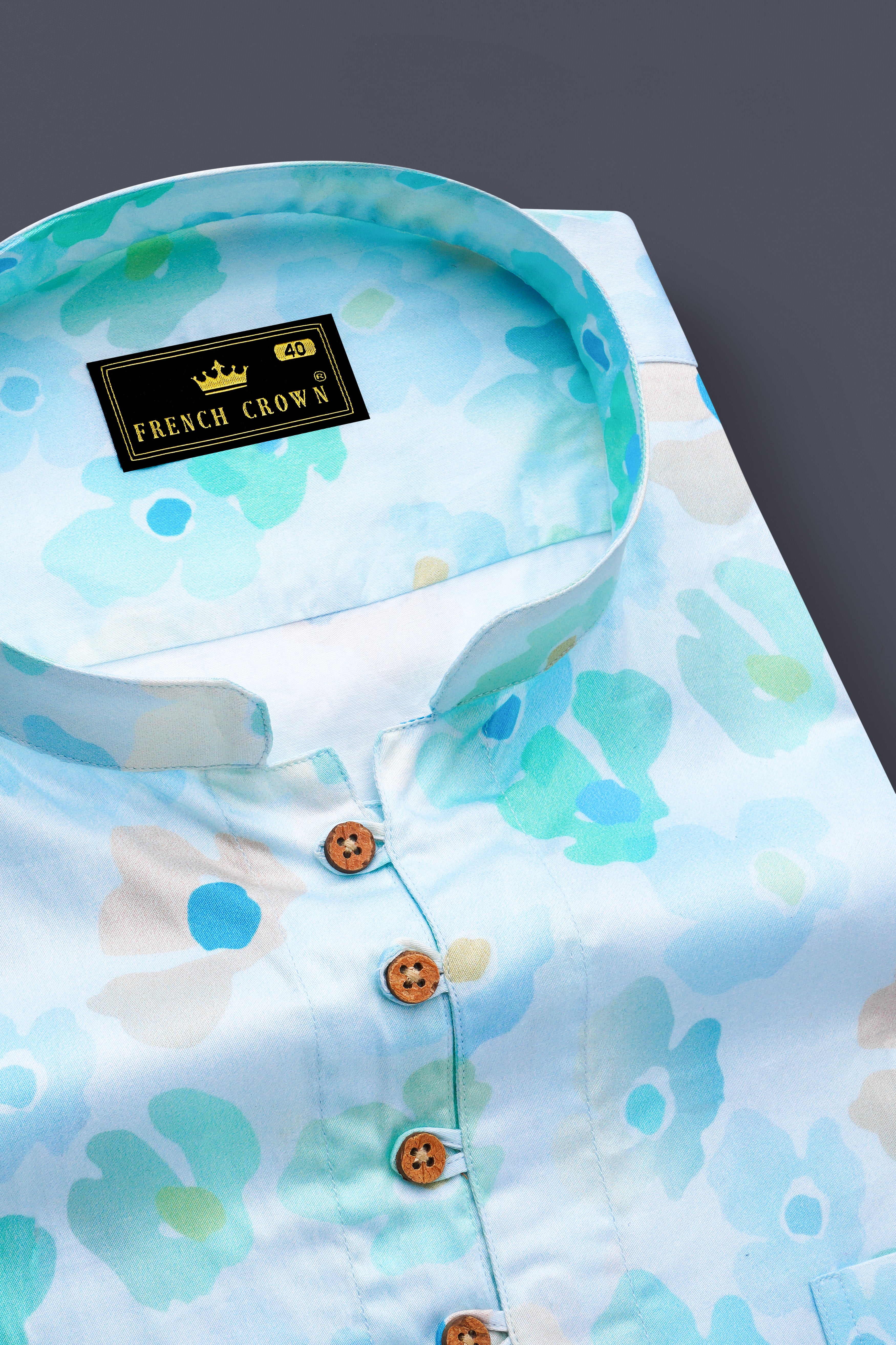 Periglacial Green with Aqua Blue Printed Super Soft Premium Cotton Kurta Shirt