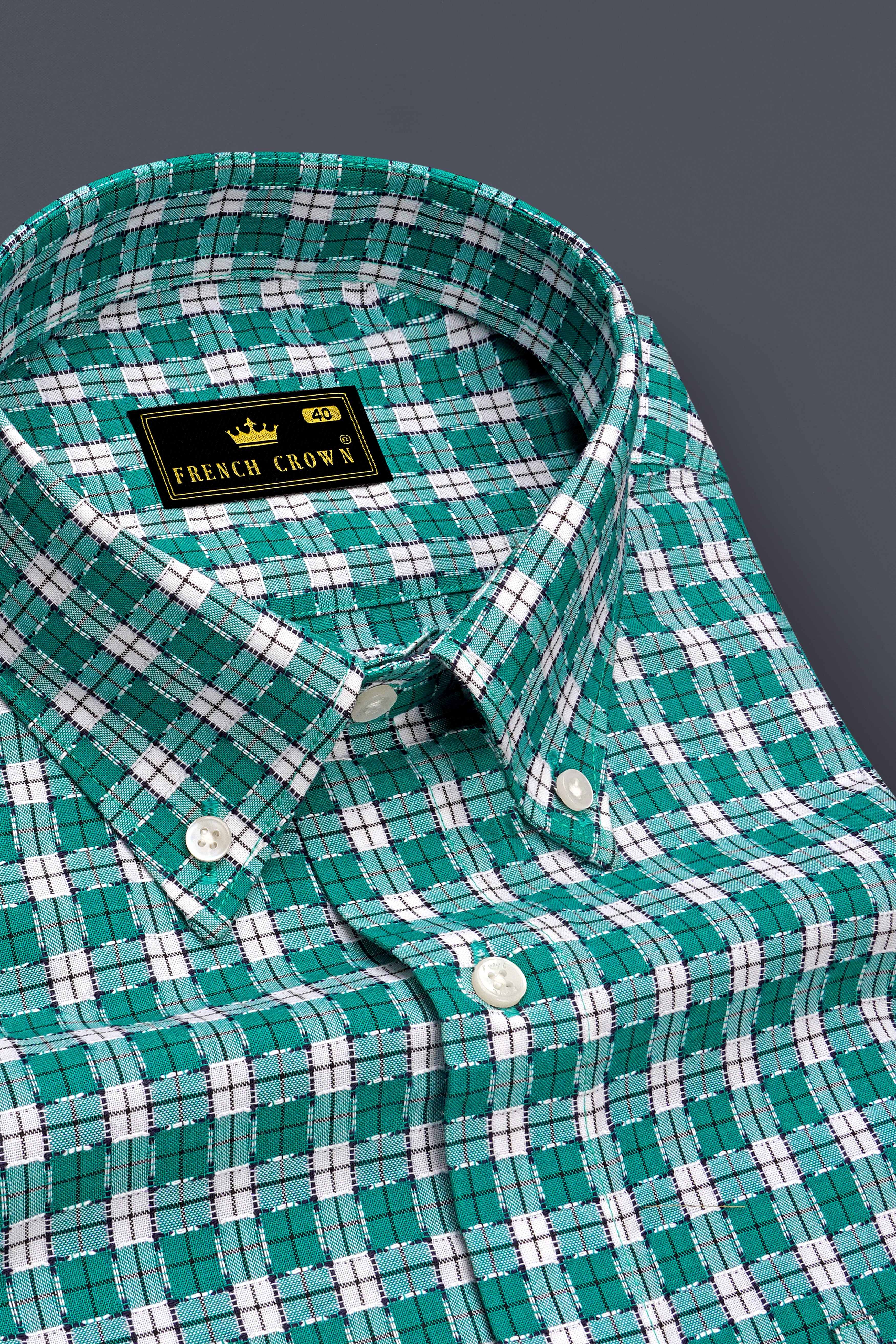 Gossamer Green and White Checkered Dobby Textured Premium Giza Cotton Shirt