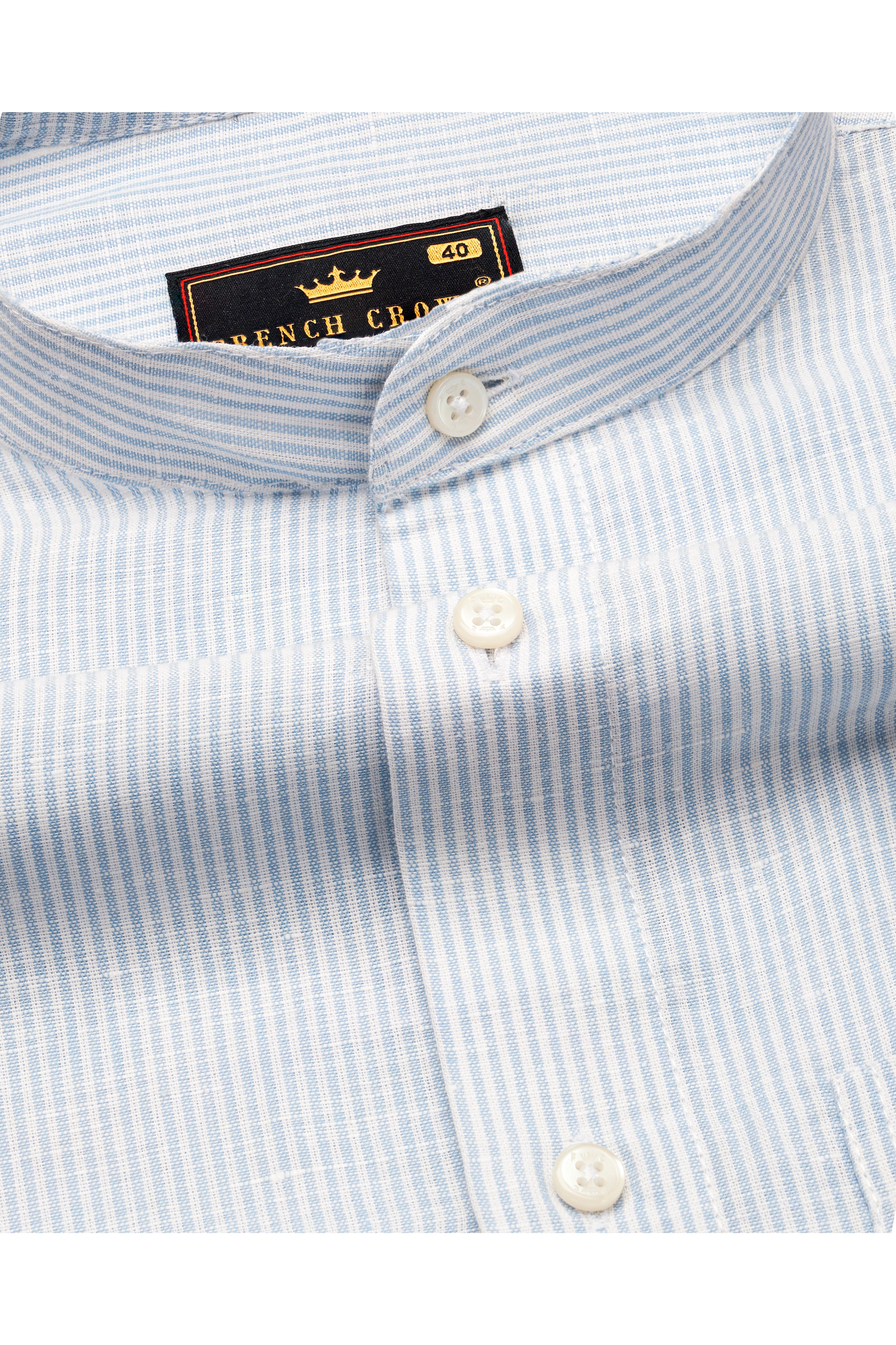 Periwinkle Blue and White Pinstriped Linen Shirt