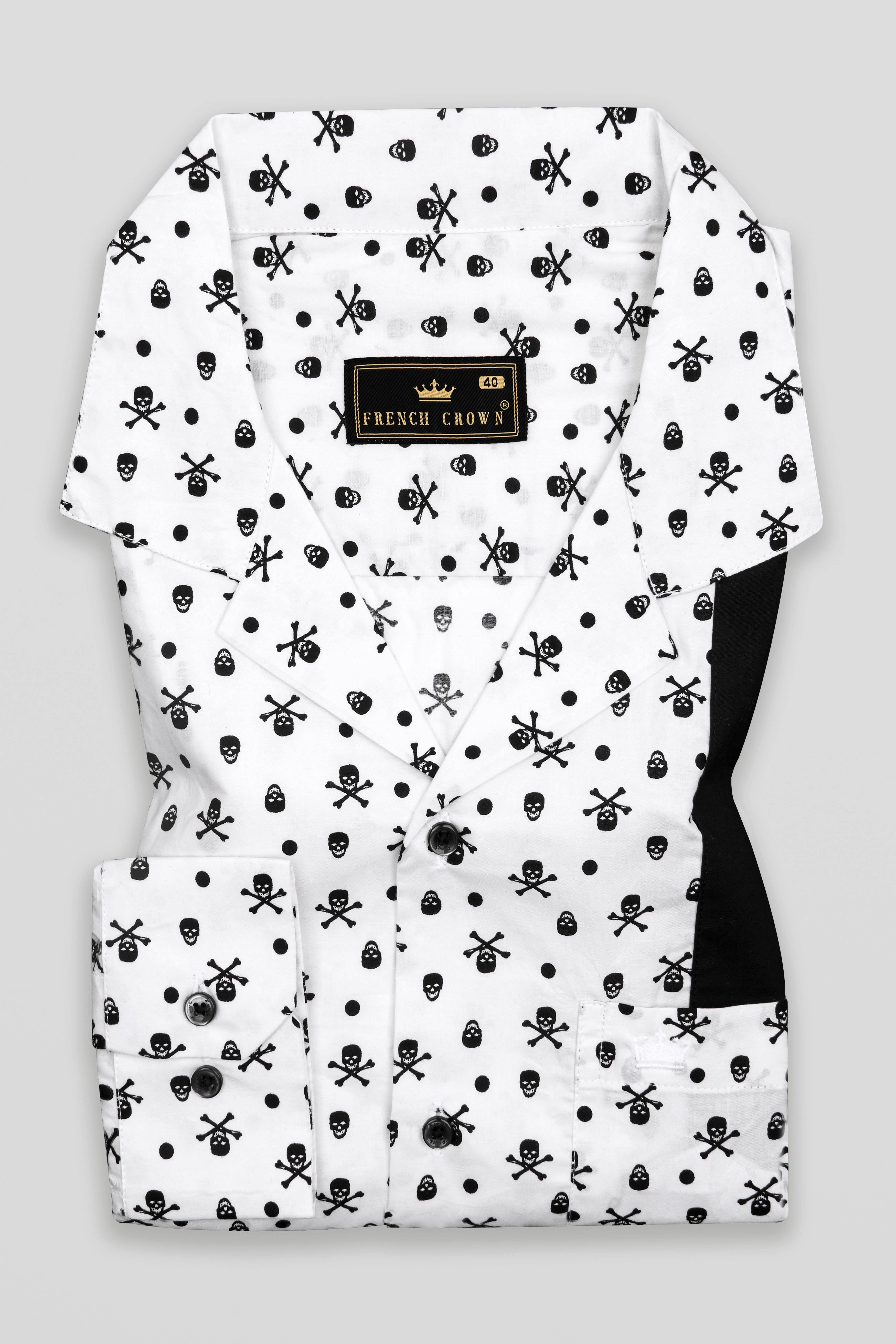 Bright White with Black Patch Premium Cotton Designer Shirt