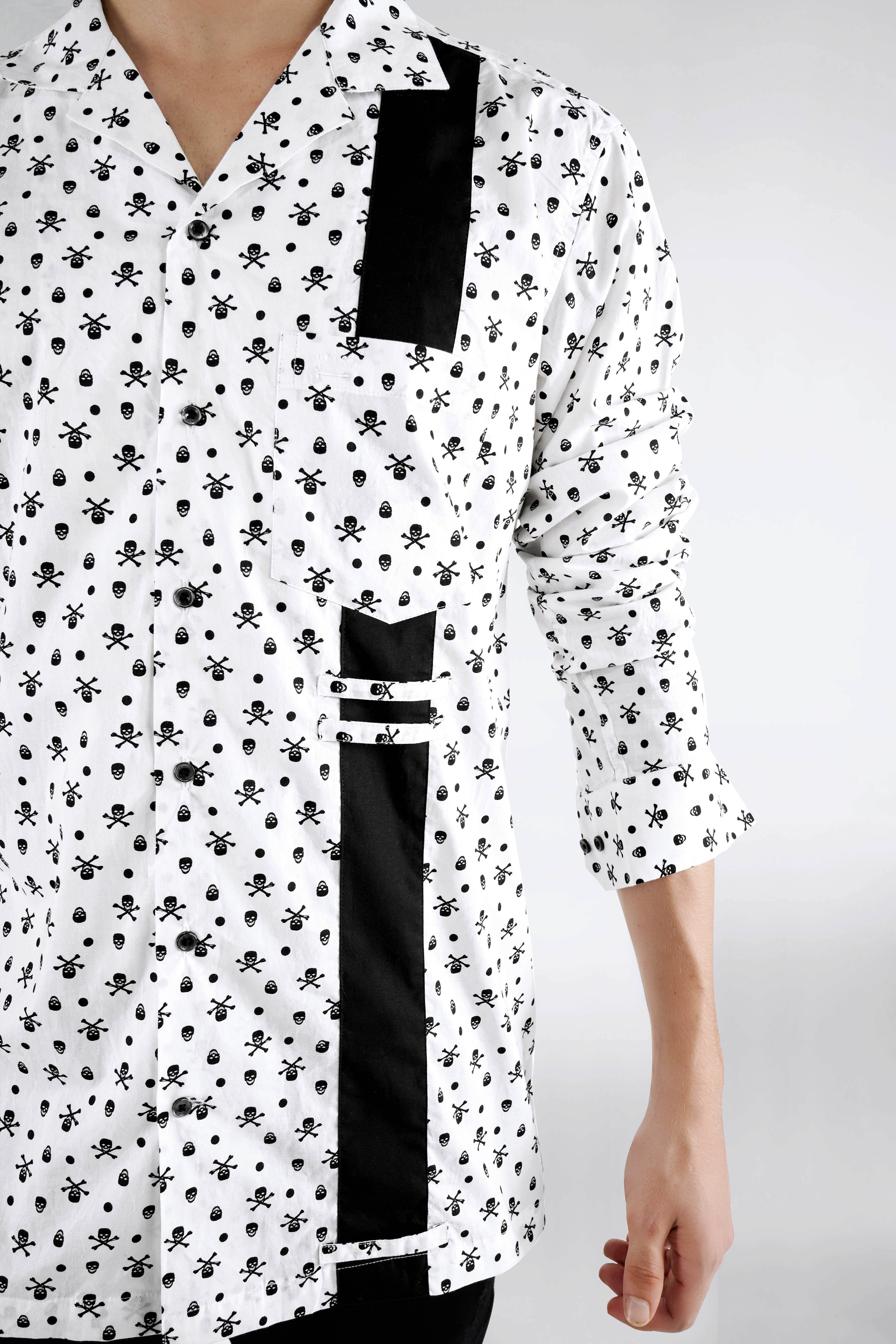 Bright White with Black Patch Premium Cotton Designer Shirt