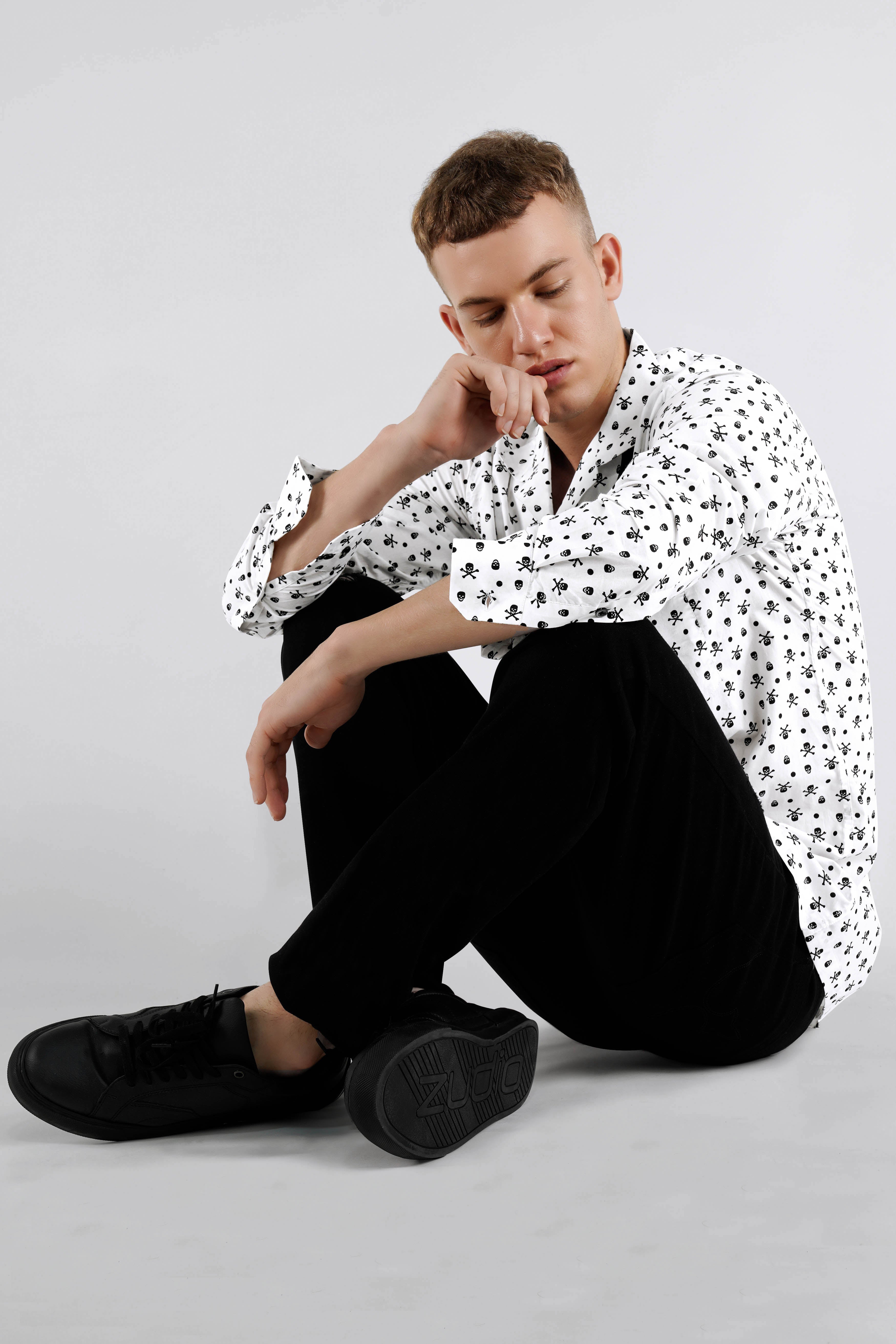 Bright White with Black Patch Premium Cotton Designer Shirt