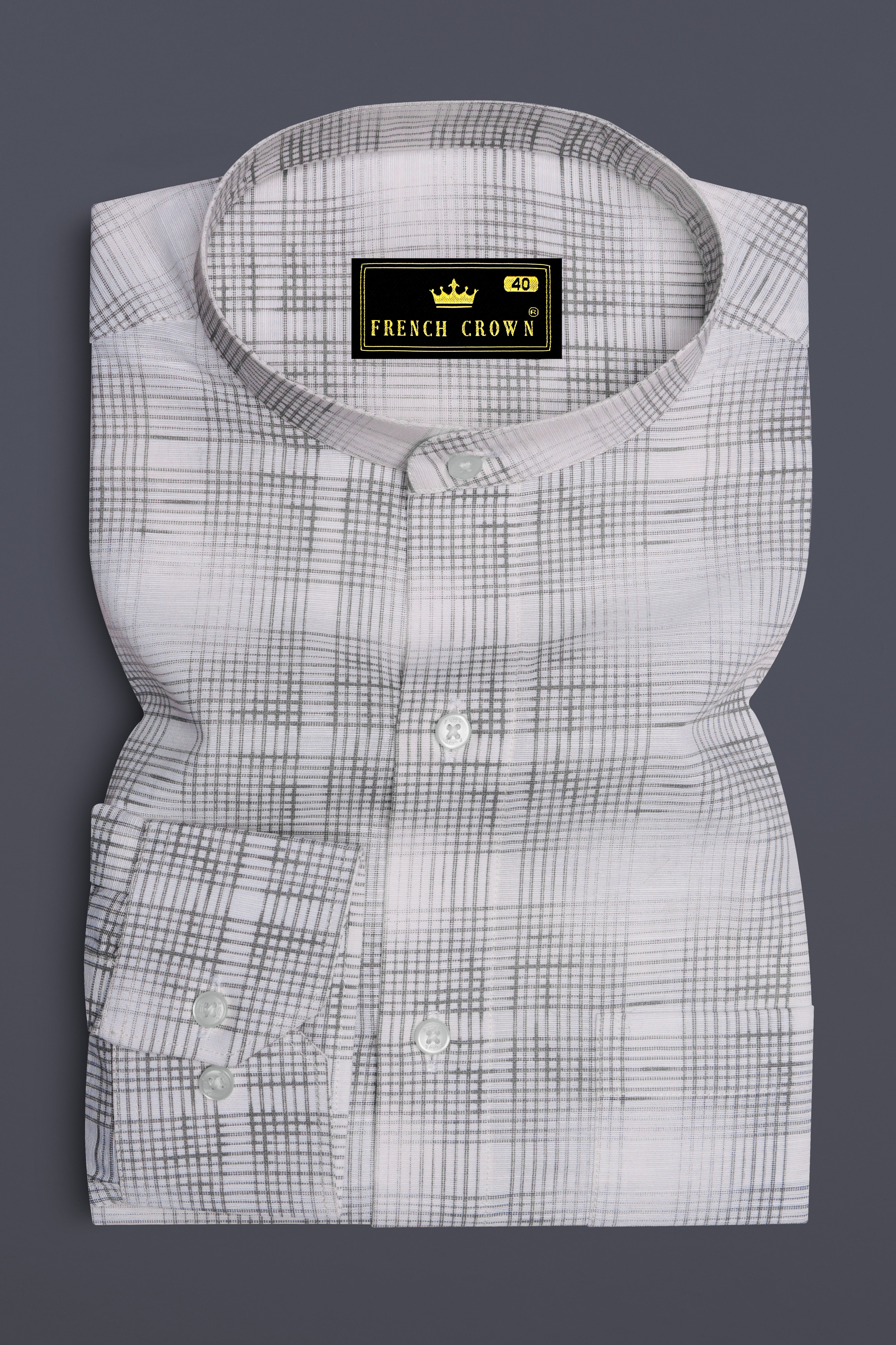 Nobel Gray and White Checkered Luxurious Linen Shirt