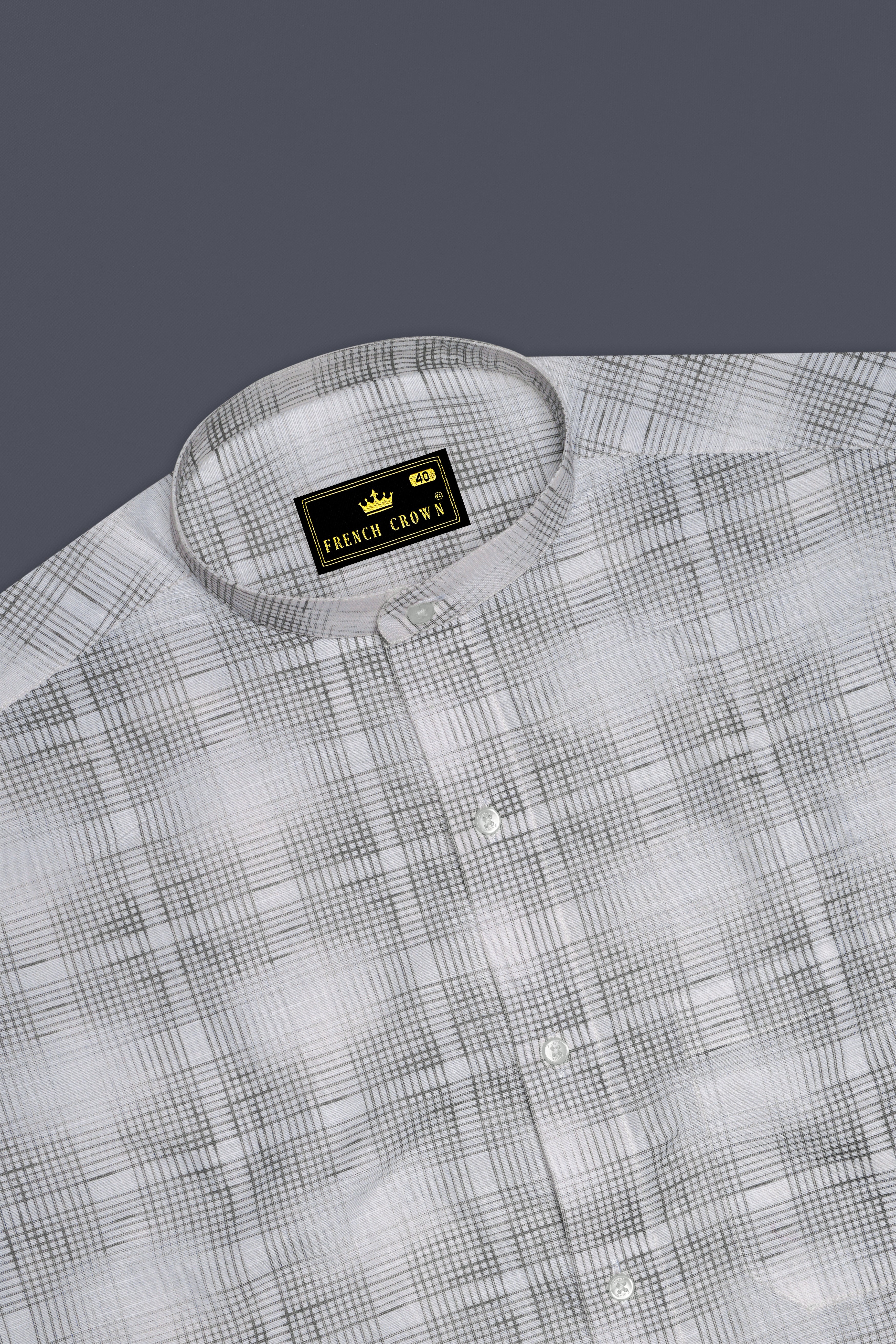 Nobel Gray and White Checkered Luxurious Linen Shirt