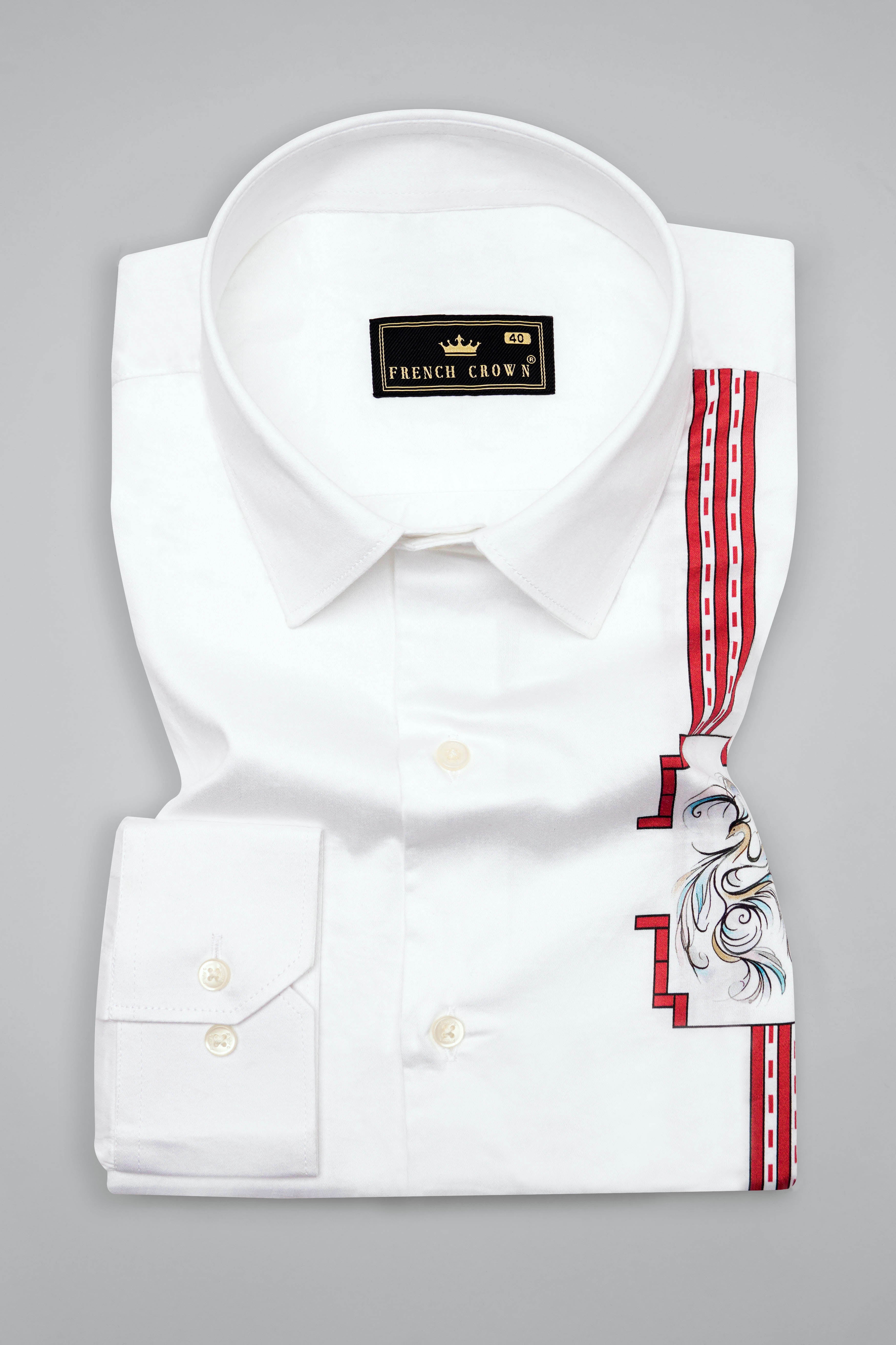 Bright White with Thunderbird Red Printed Super Soft Premium Cotton Shirt