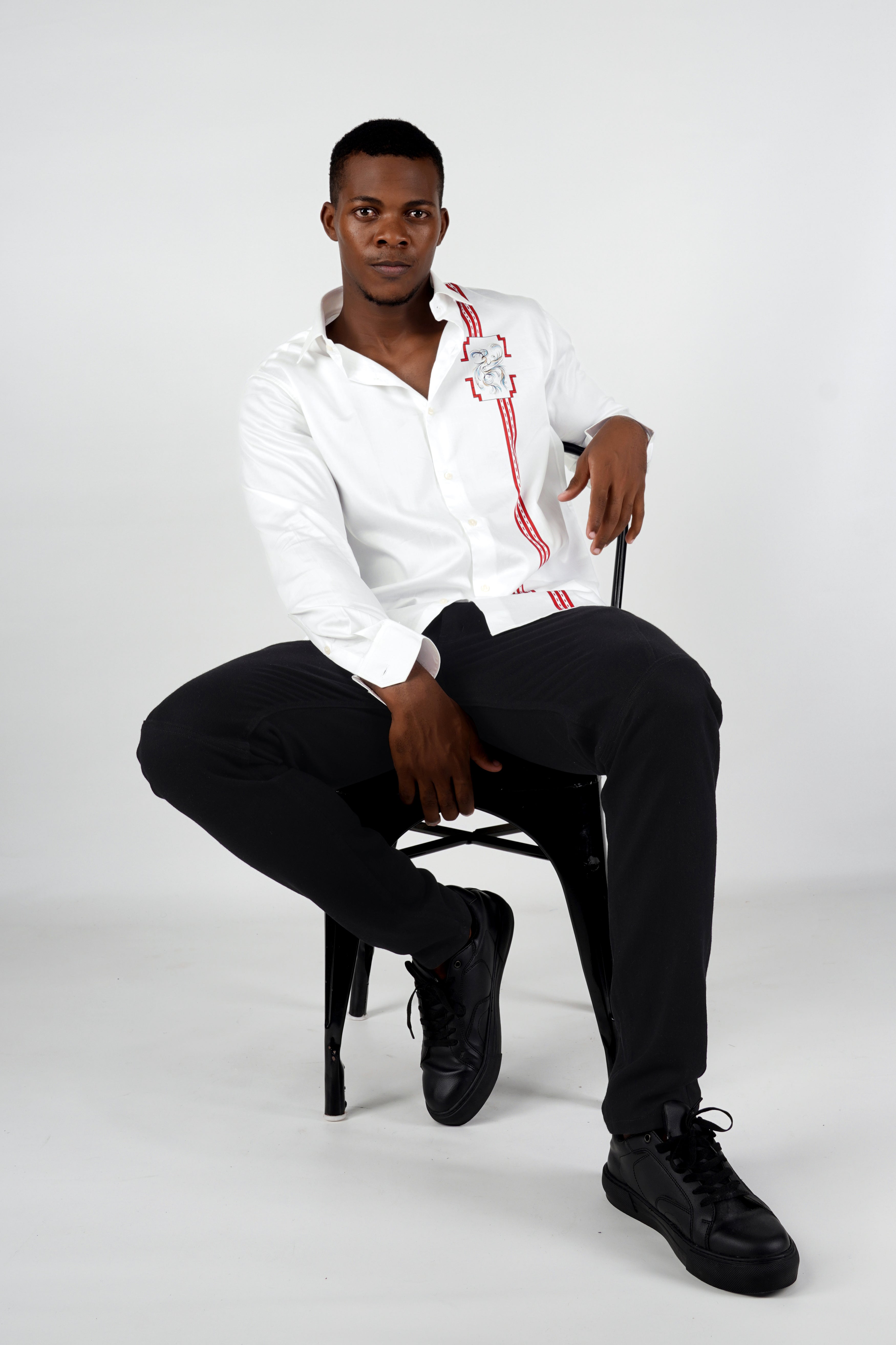 Bright White with Thunderbird Red Printed Super Soft Premium Cotton Shirt