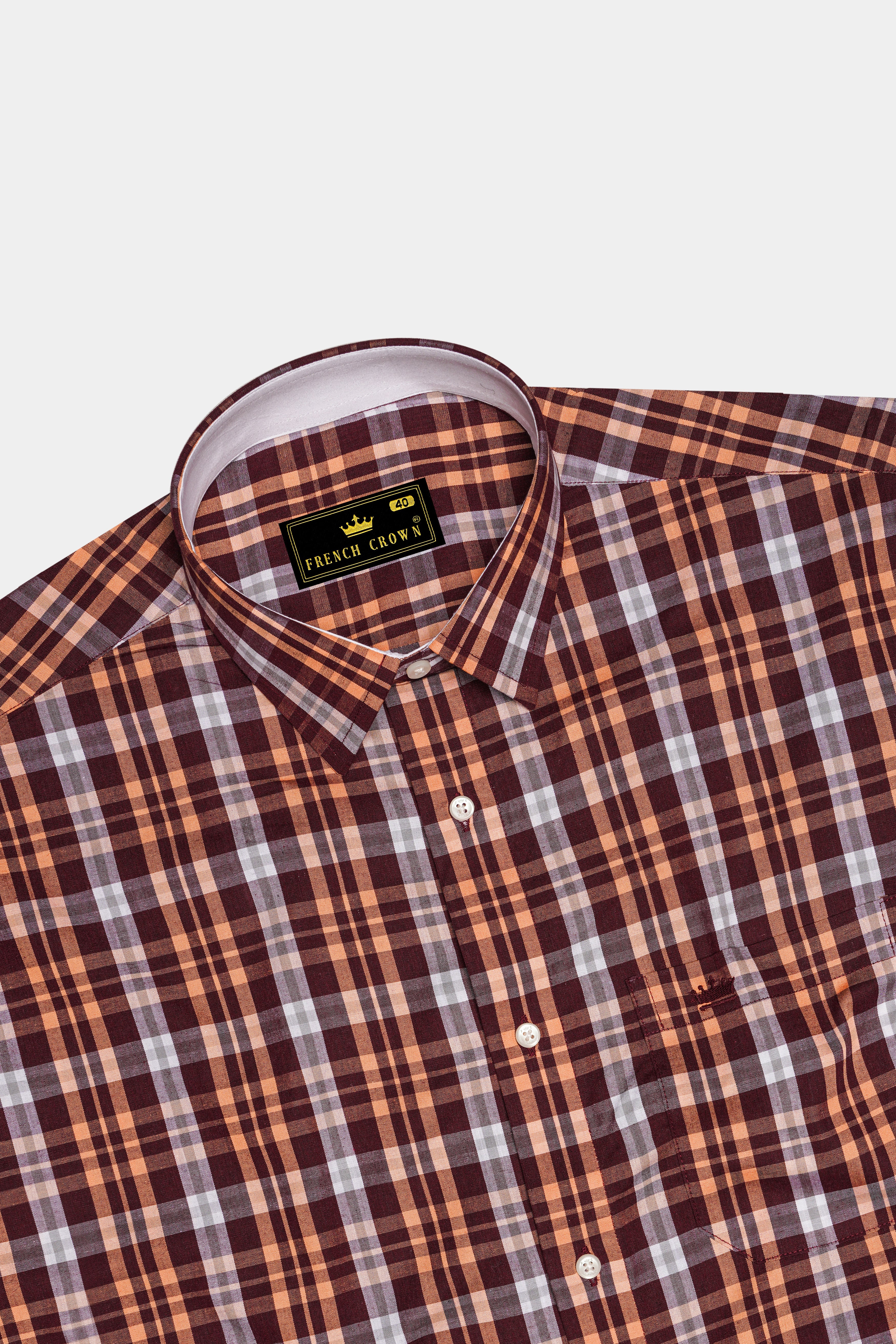 Claret Maroon with Tumbleweed Beige Checkered Premium Cotton Shirt