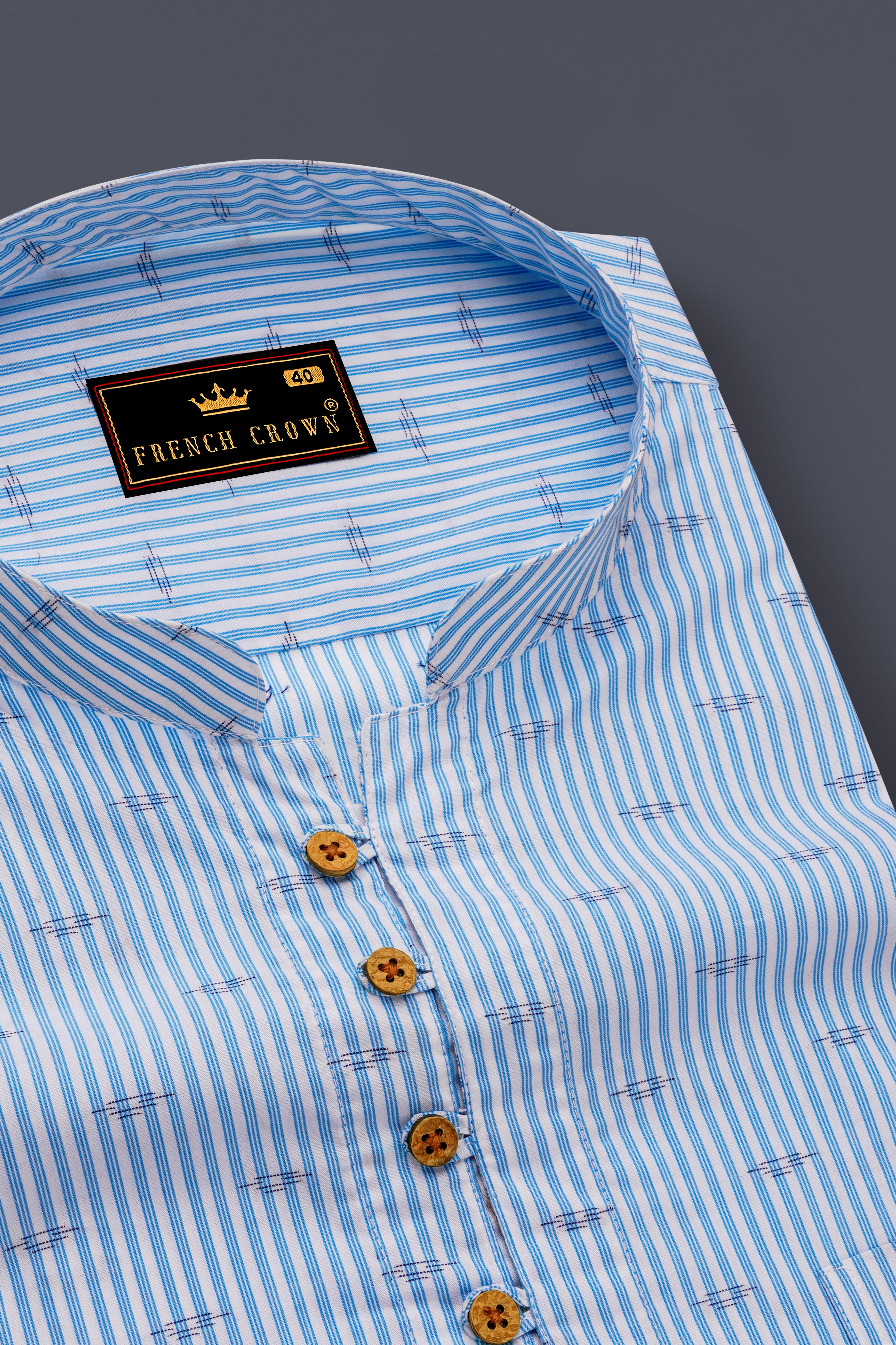 Carolina Sky Blue Striped Premium Cotton Kurta Shirt