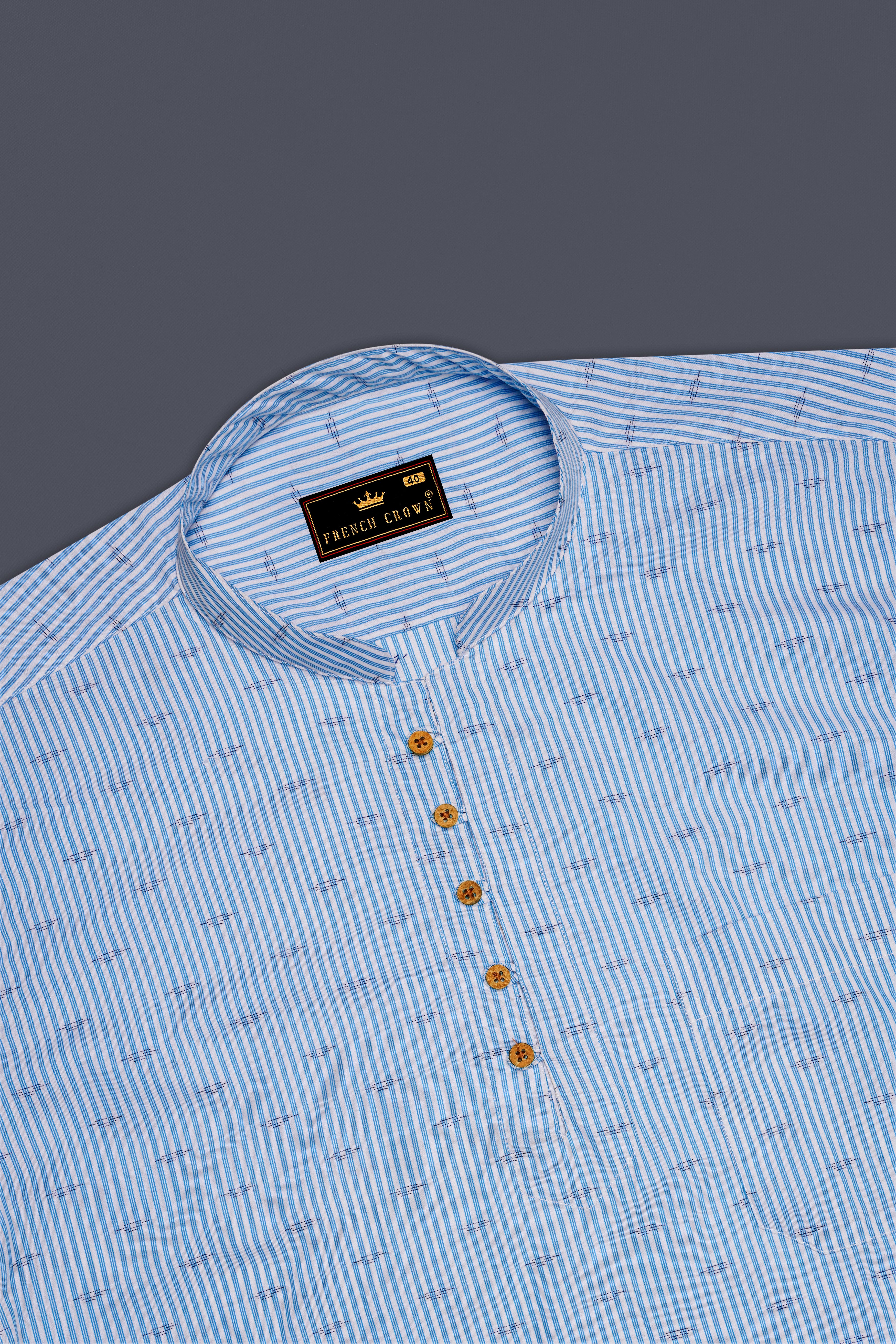 Carolina Sky Blue Striped Premium Cotton Kurta Shirt